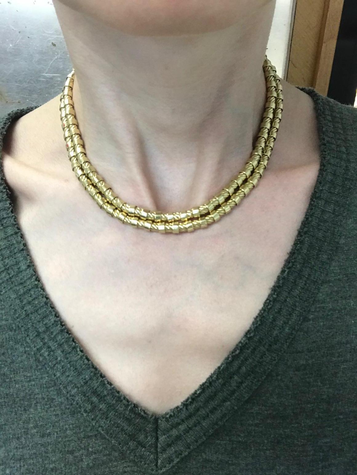 French Vintage Yellow Gold Double Strand Rope Chain Necklace In Excellent Condition In Beverly Hills, CA