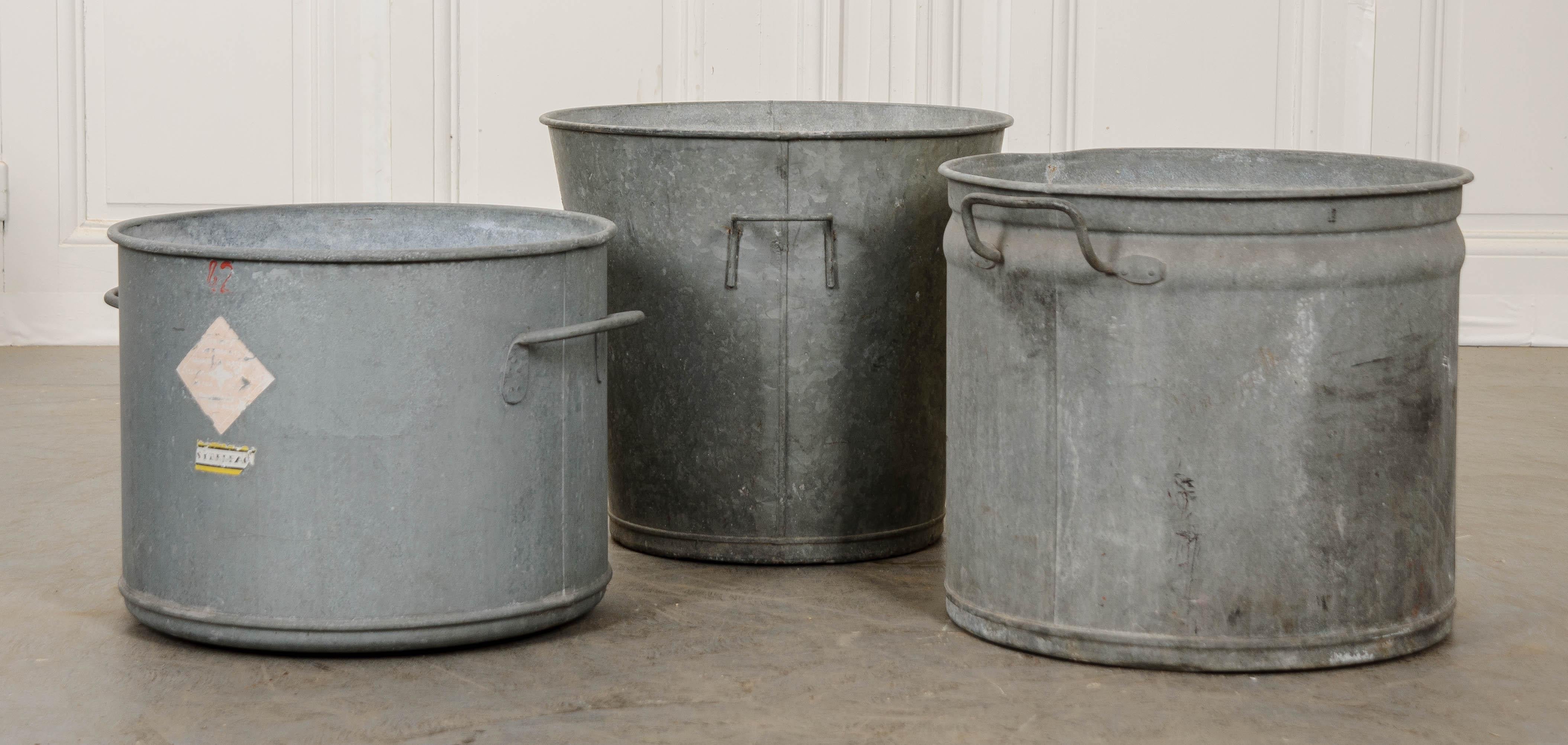 French Vintage Zinc Buckets In Good Condition In Baton Rouge, LA