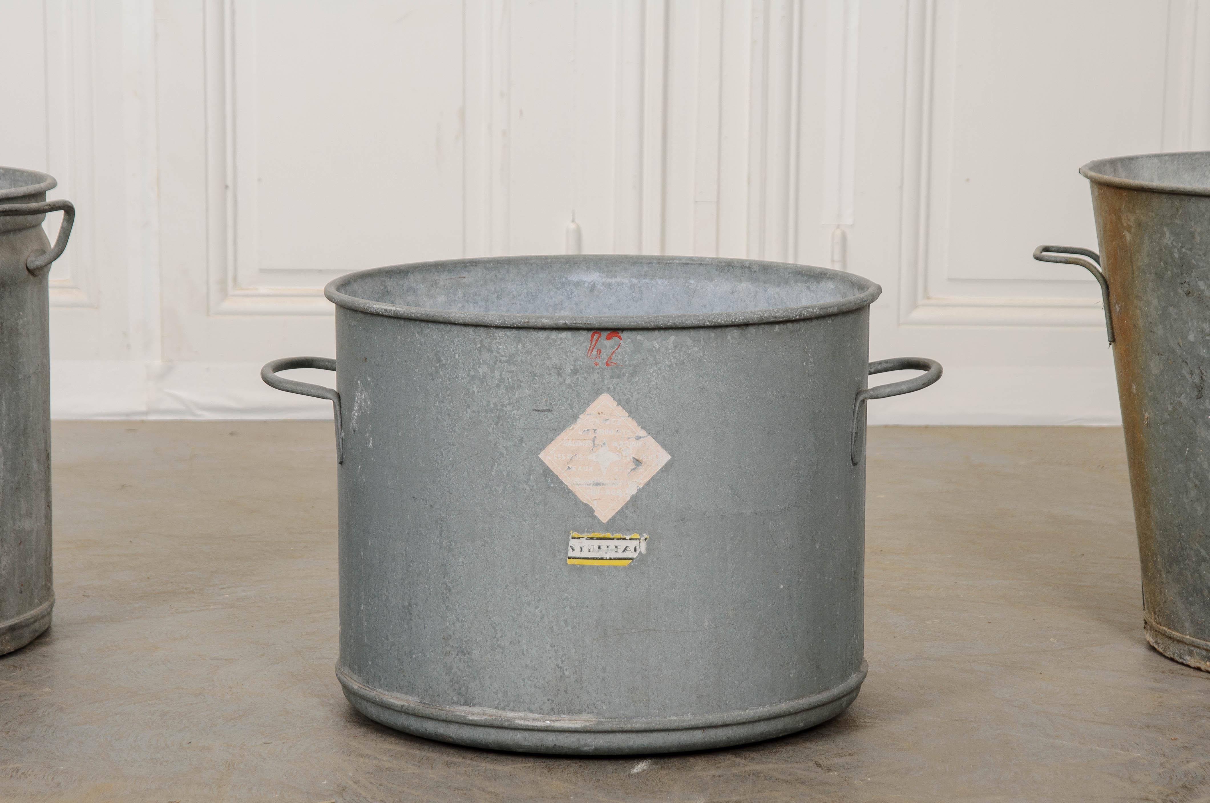 20th Century French Vintage Zinc Buckets