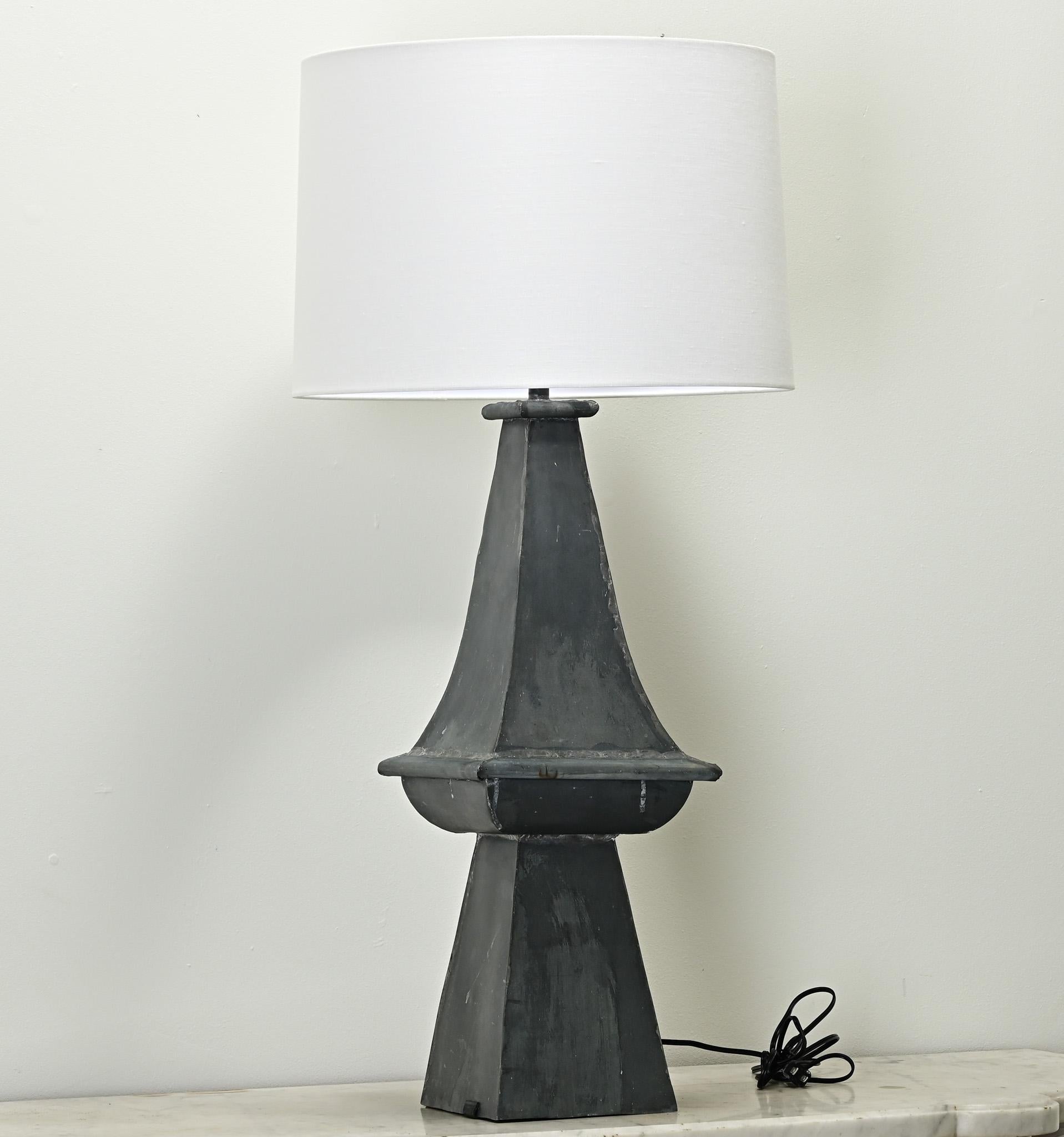 Metalwork French Vintage Zinc Table Lamp For Sale