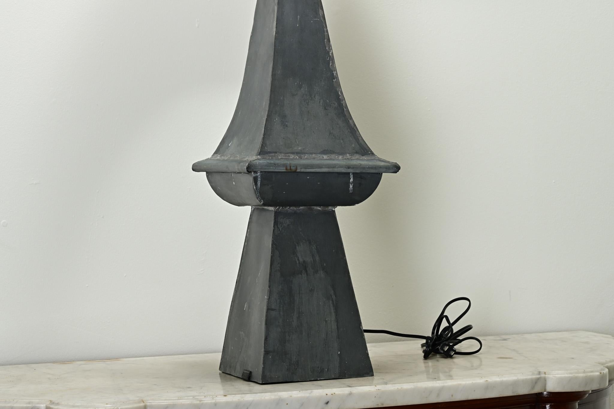 Linen French Vintage Zinc Table Lamp For Sale