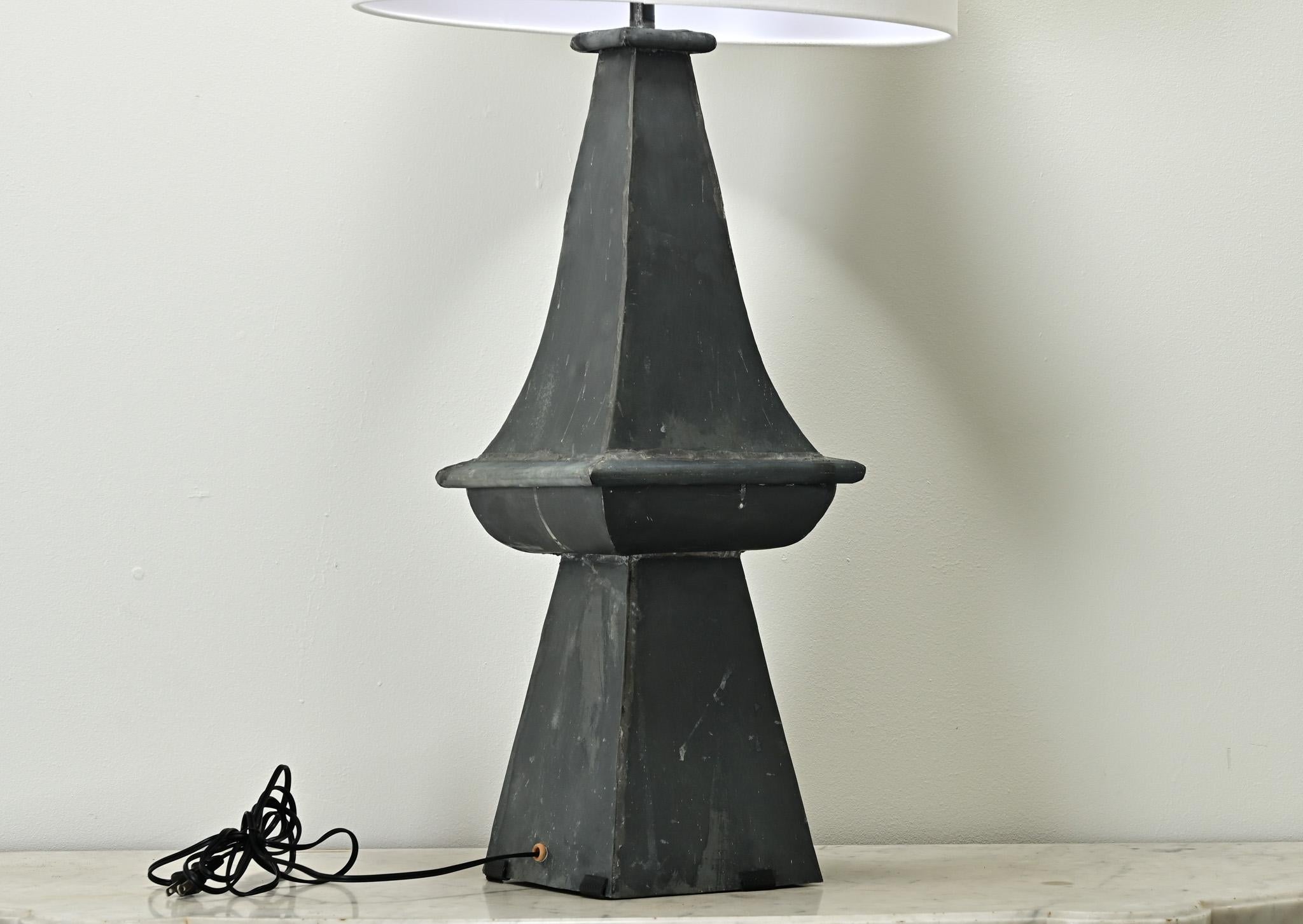 French Vintage Zinc Table Lamp For Sale 1