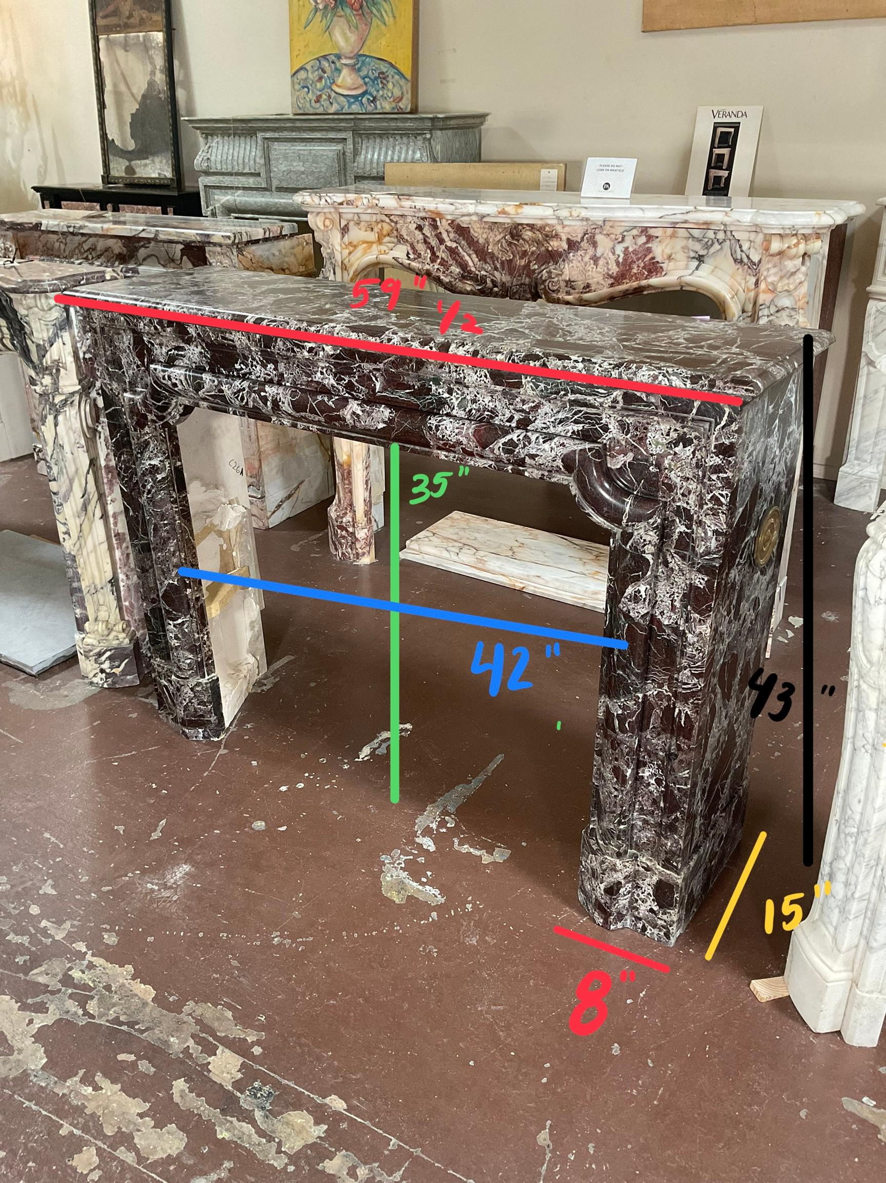 French Violet Breccia Marble Mantel For Sale 8