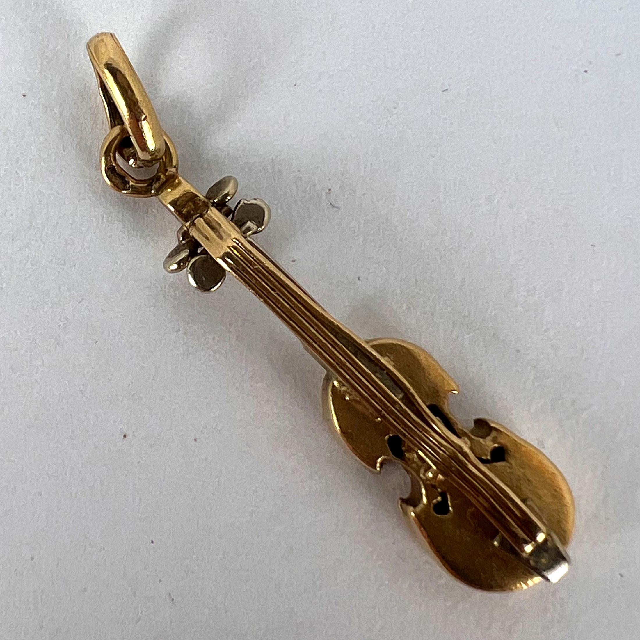French Violin 18K Yellow White Gold Charm Pendant For Sale 5