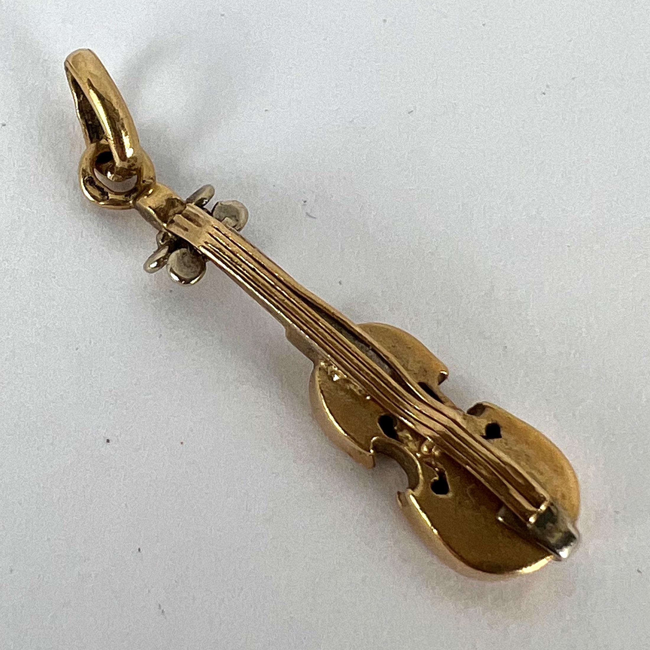 French Violin 18K Yellow White Gold Charm Pendant For Sale 6