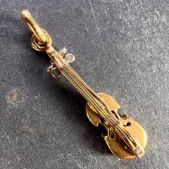 French Violin 18K Yellow White Gold Charm Pendant