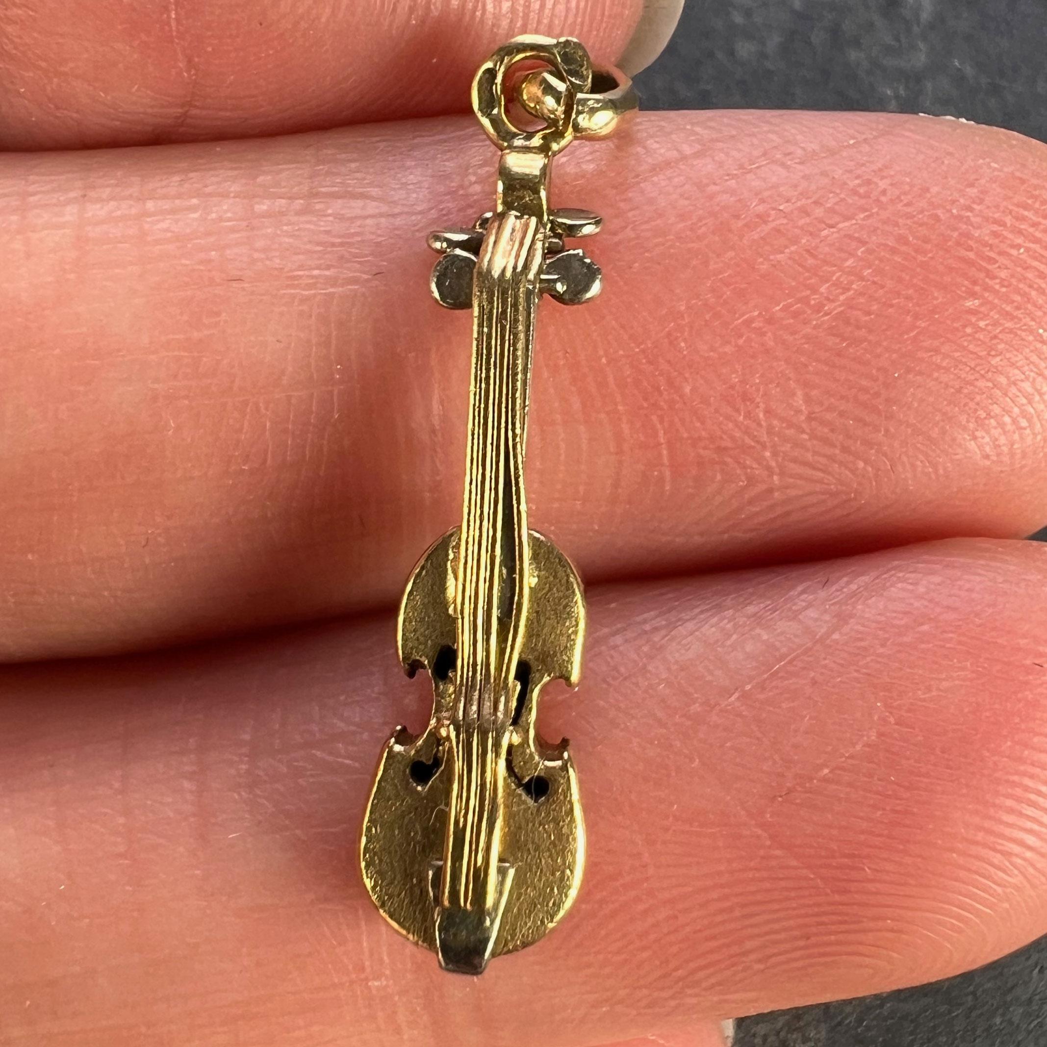 Women's or Men's French Violin 18K Yellow White Gold Charm Pendant For Sale