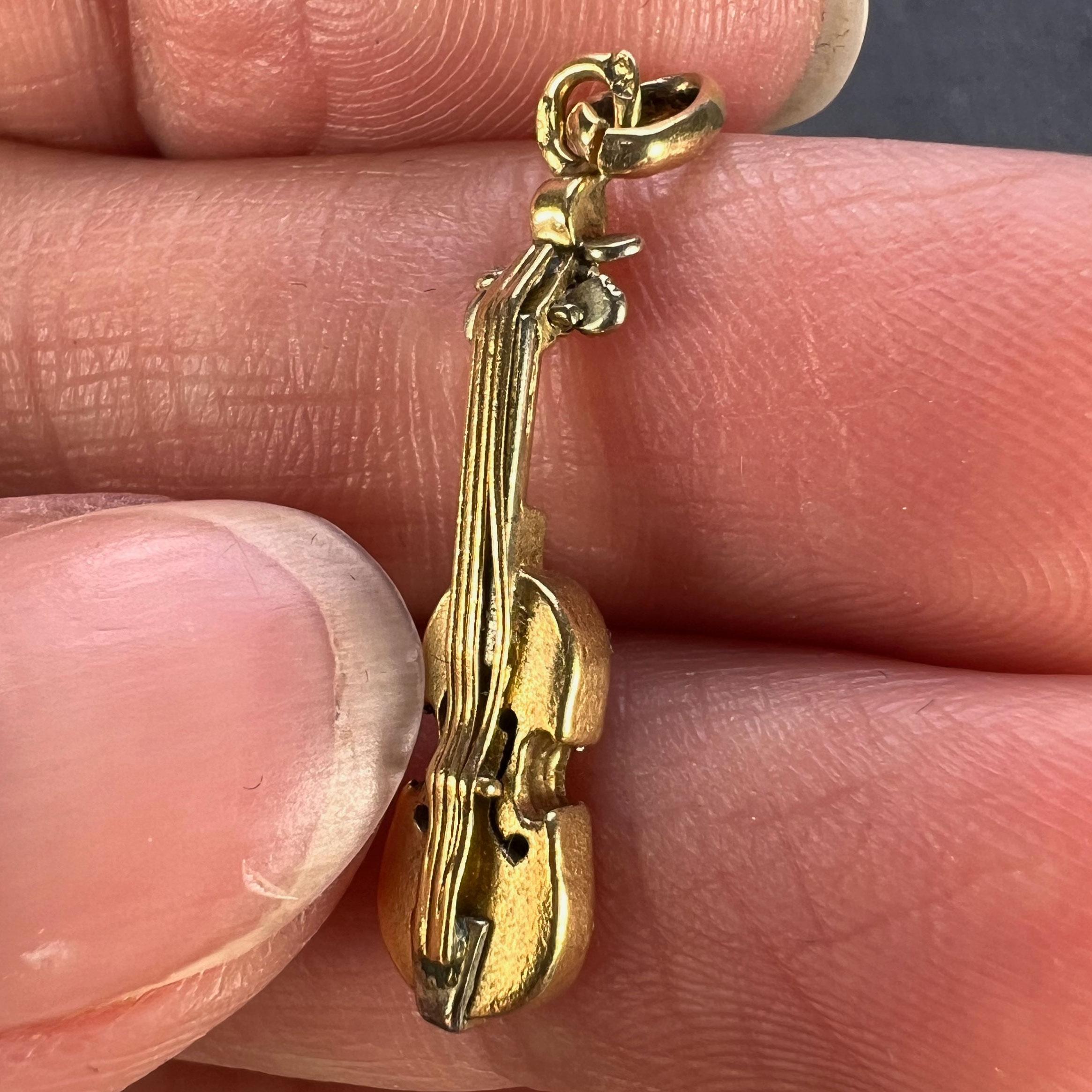 French Violin 18K Yellow White Gold Charm Pendant For Sale 1