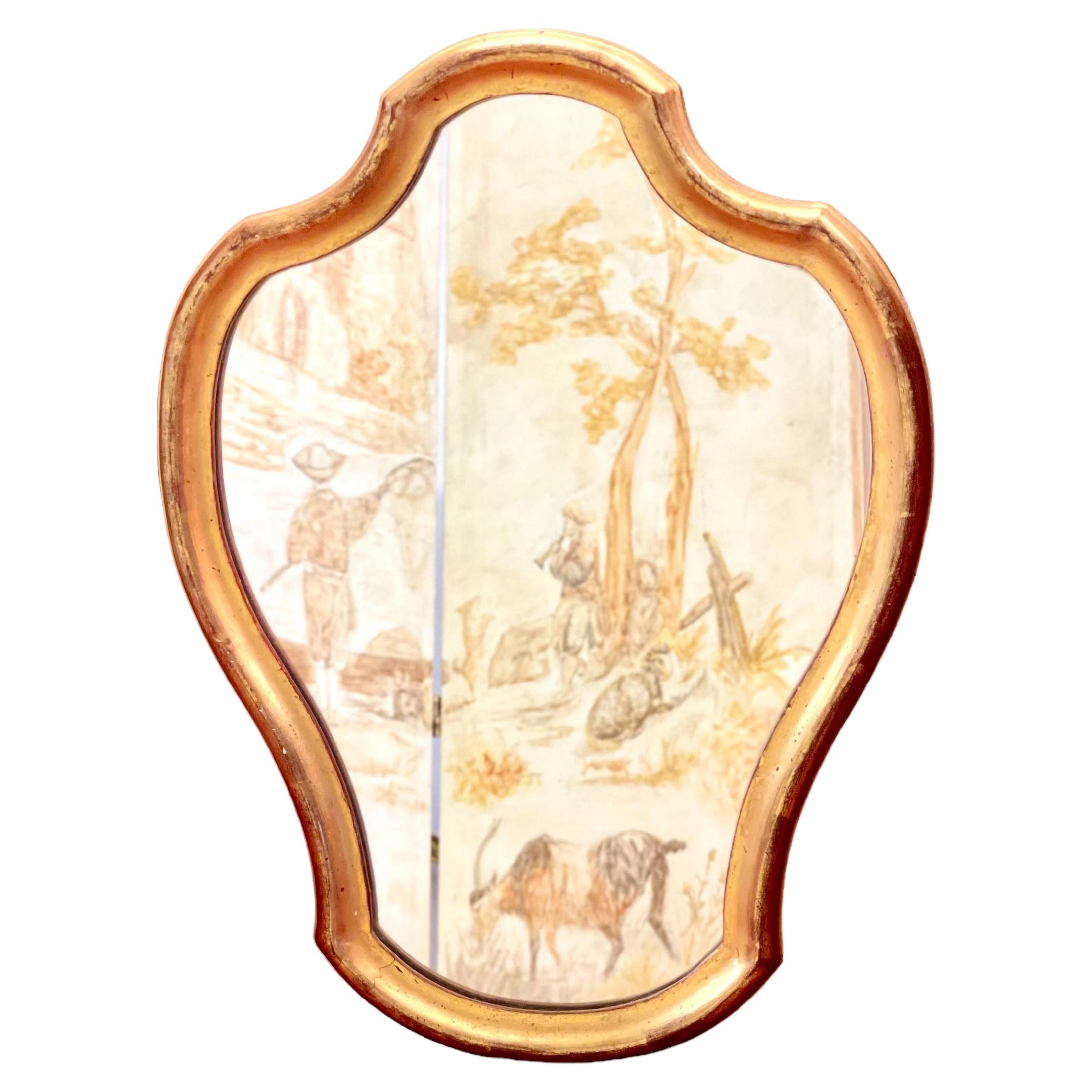 French Violin Shape Petite Giltwood Mirror For Sale