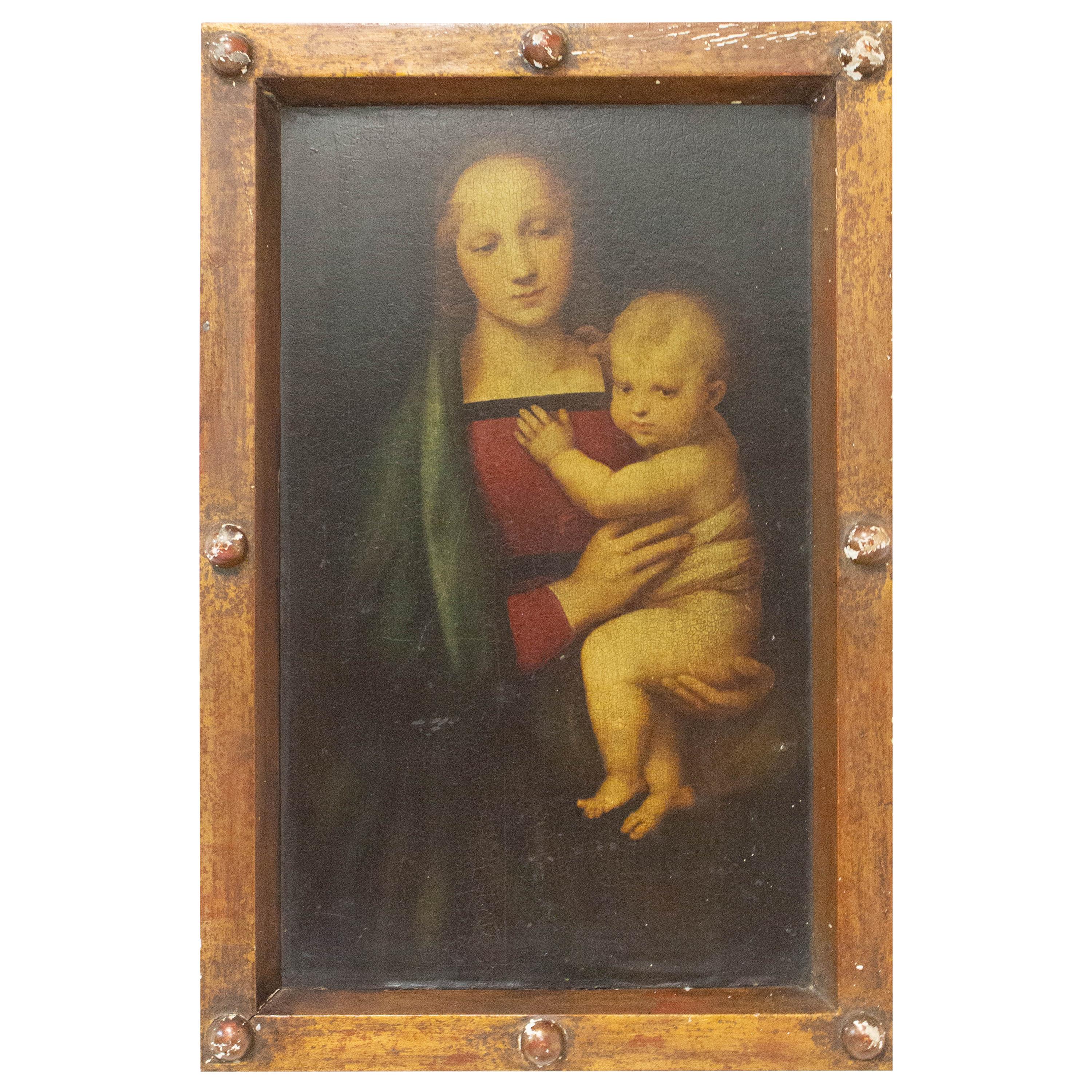 French Virgin and Child Chromo-Lithograph, Late 19th Century For Sale