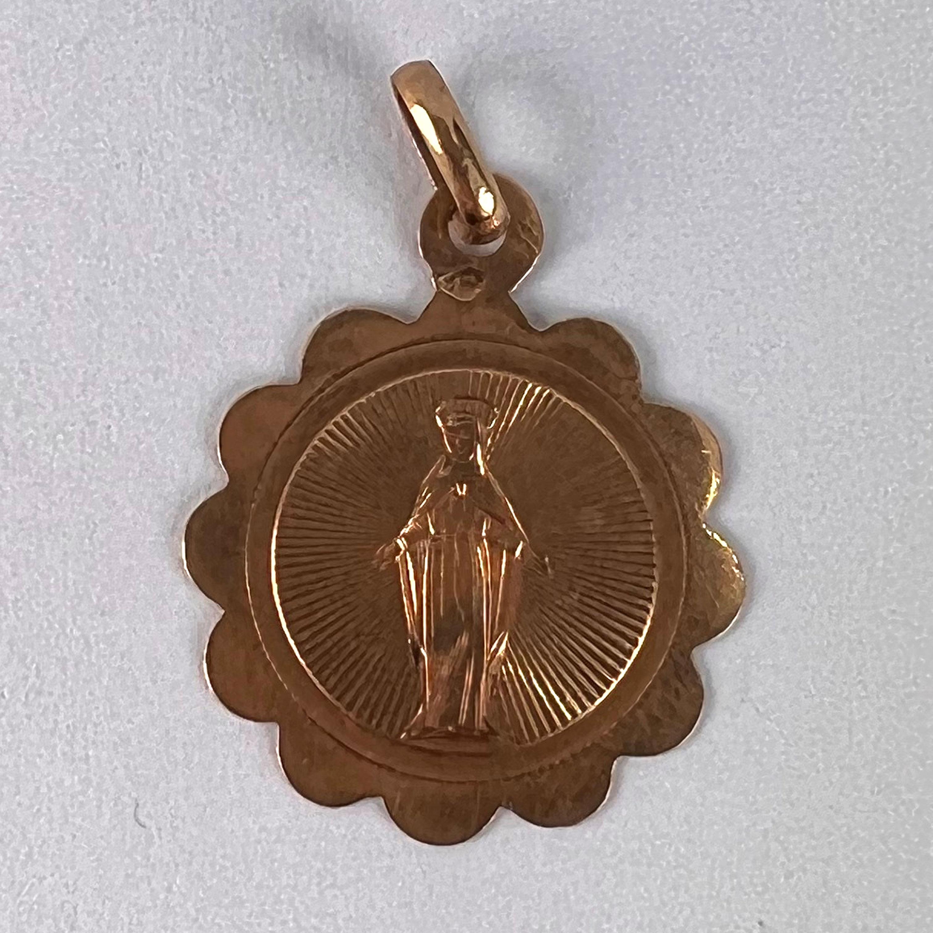 French Virgin Mary 18K Rose Gold Charm Pendant For Sale 5