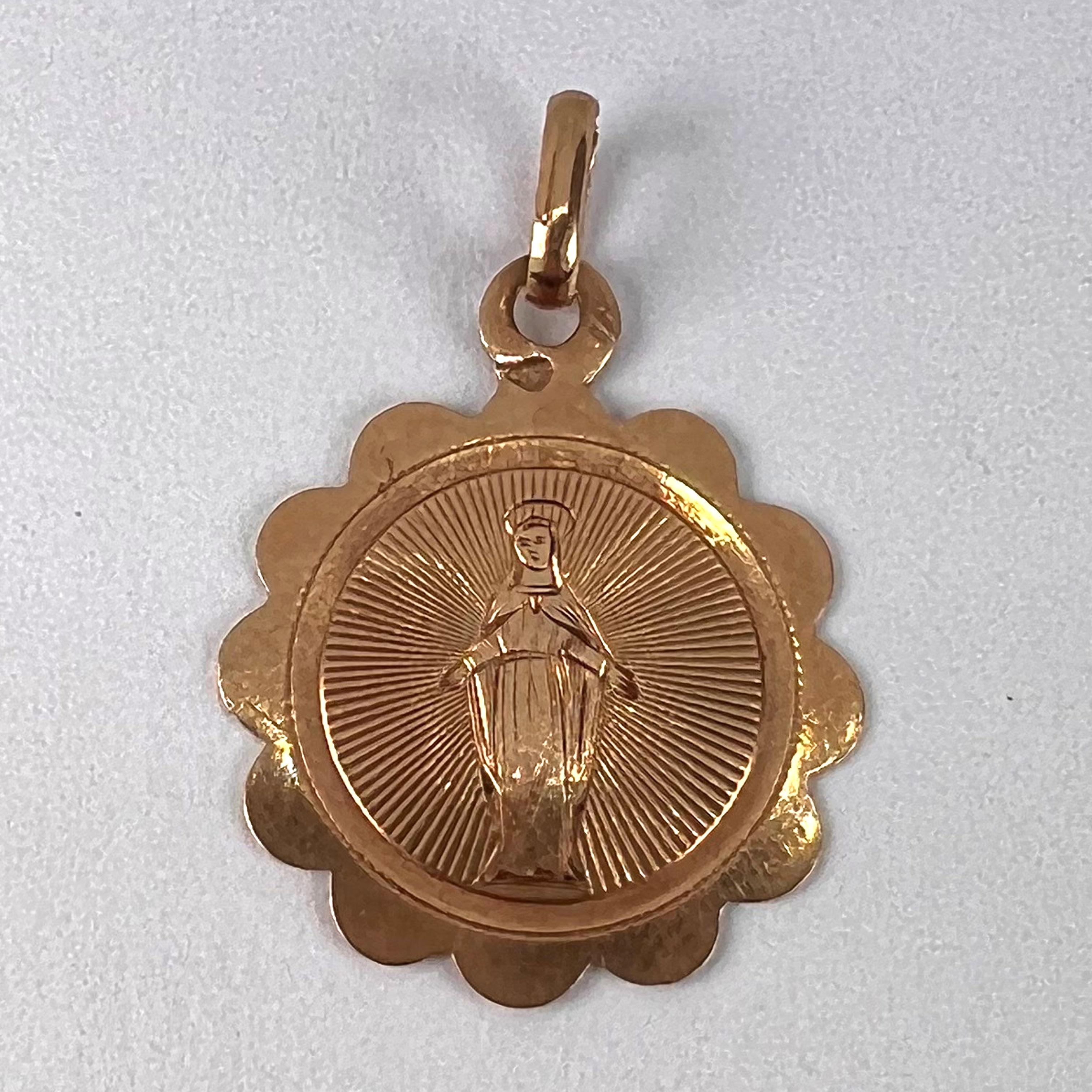 French Virgin Mary 18K Rose Gold Charm Pendant For Sale 6
