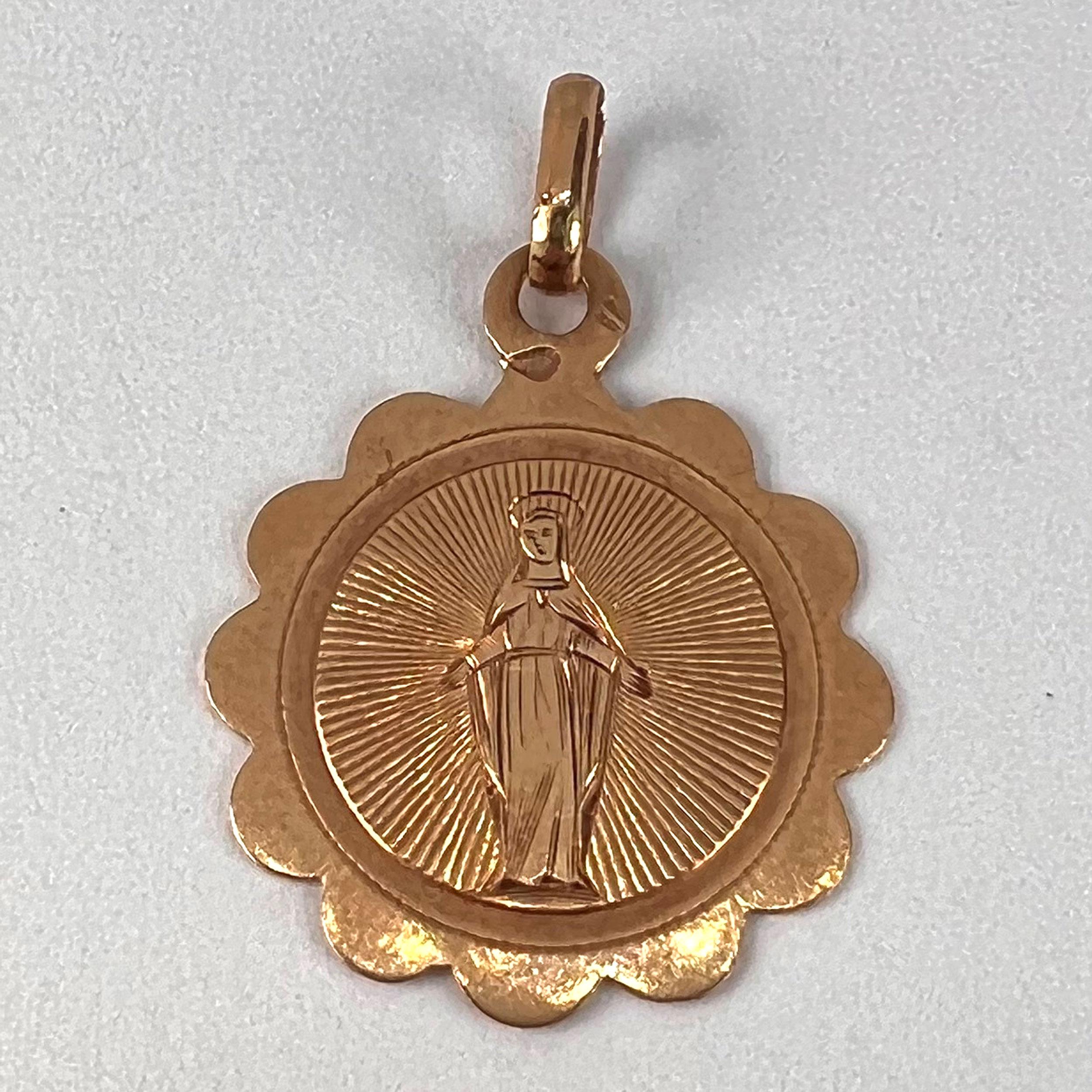 French Virgin Mary 18K Rose Gold Charm Pendant For Sale 7