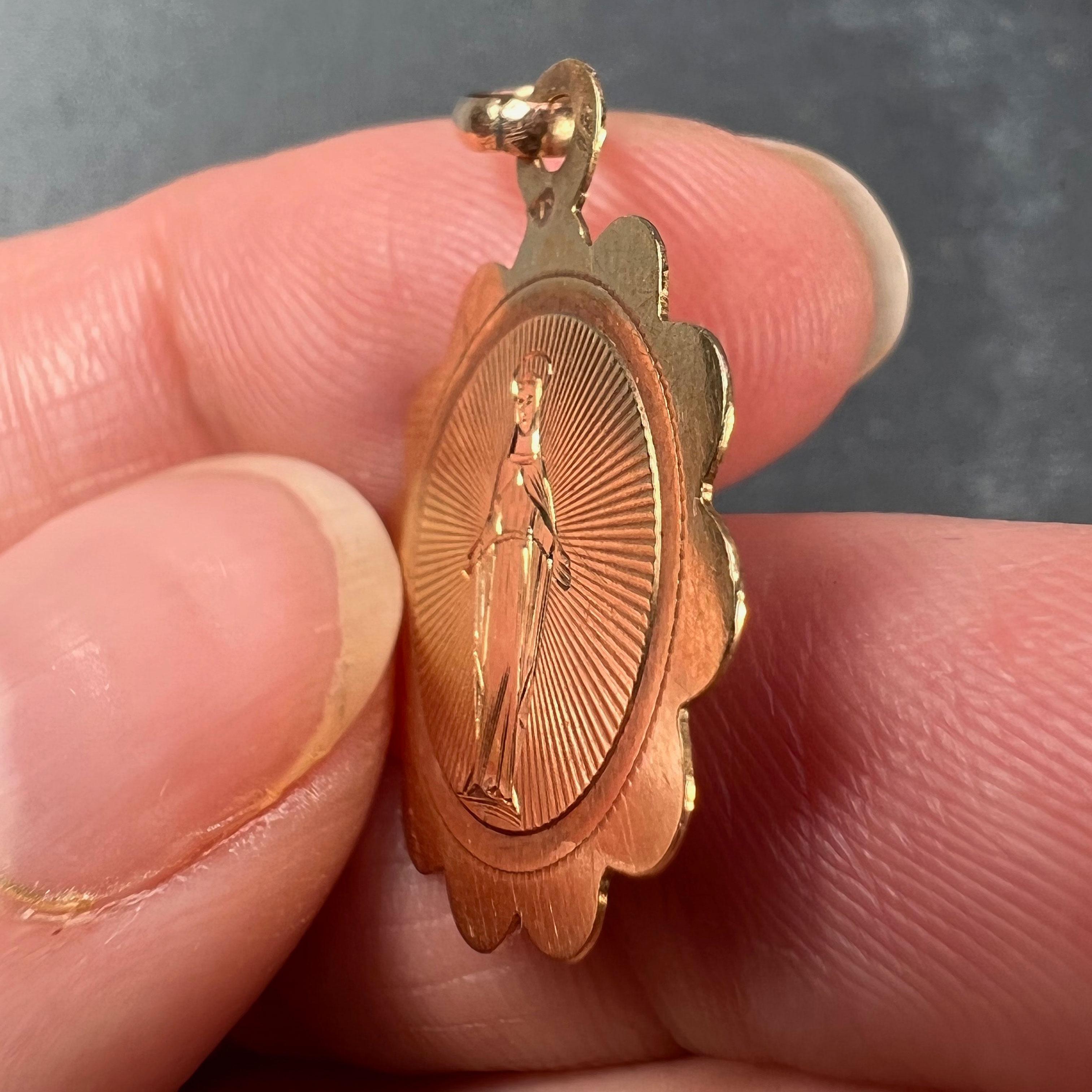 French Virgin Mary 18K Rose Gold Charm Pendant For Sale 1