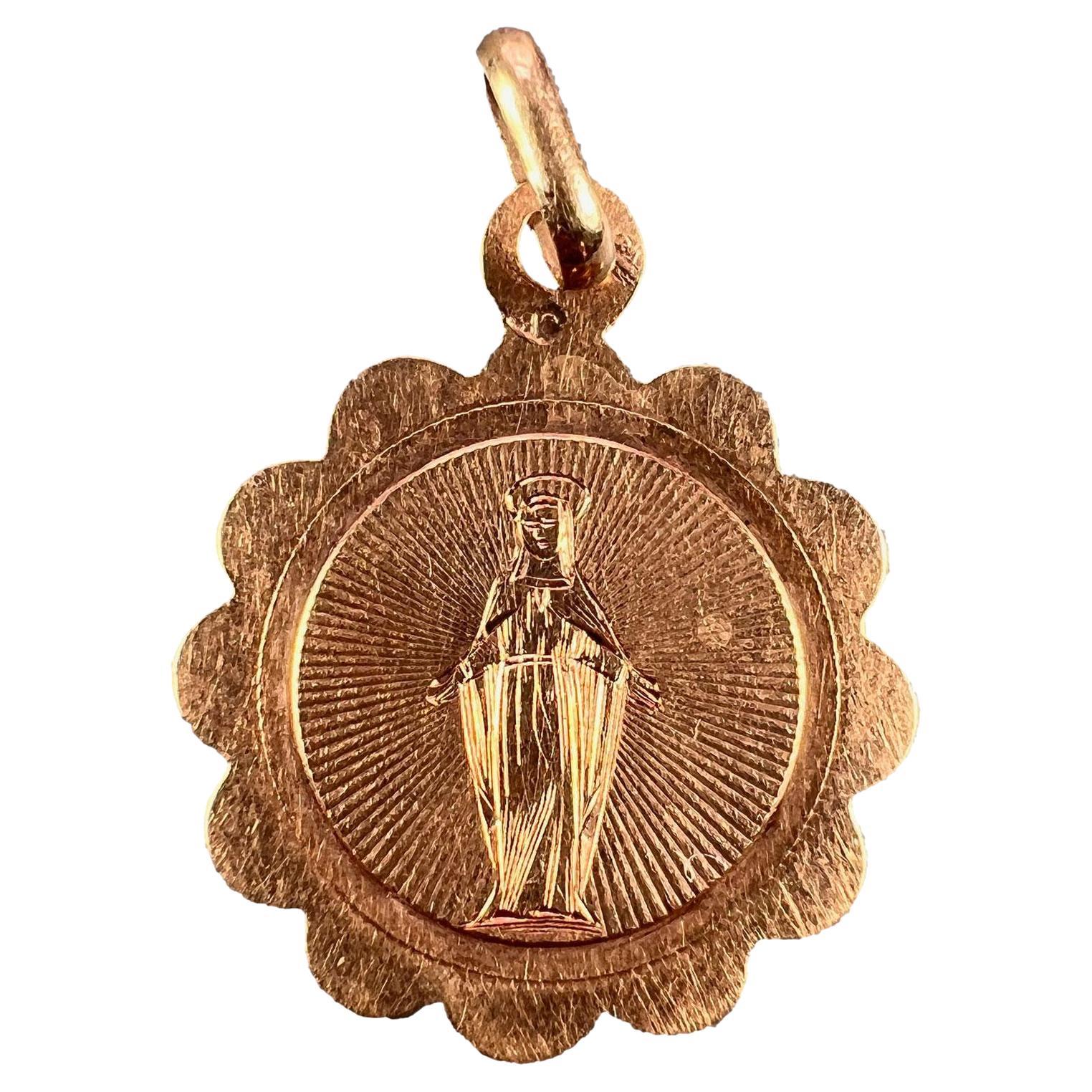 French Virgin Mary 18K Rose Gold Charm Pendant For Sale