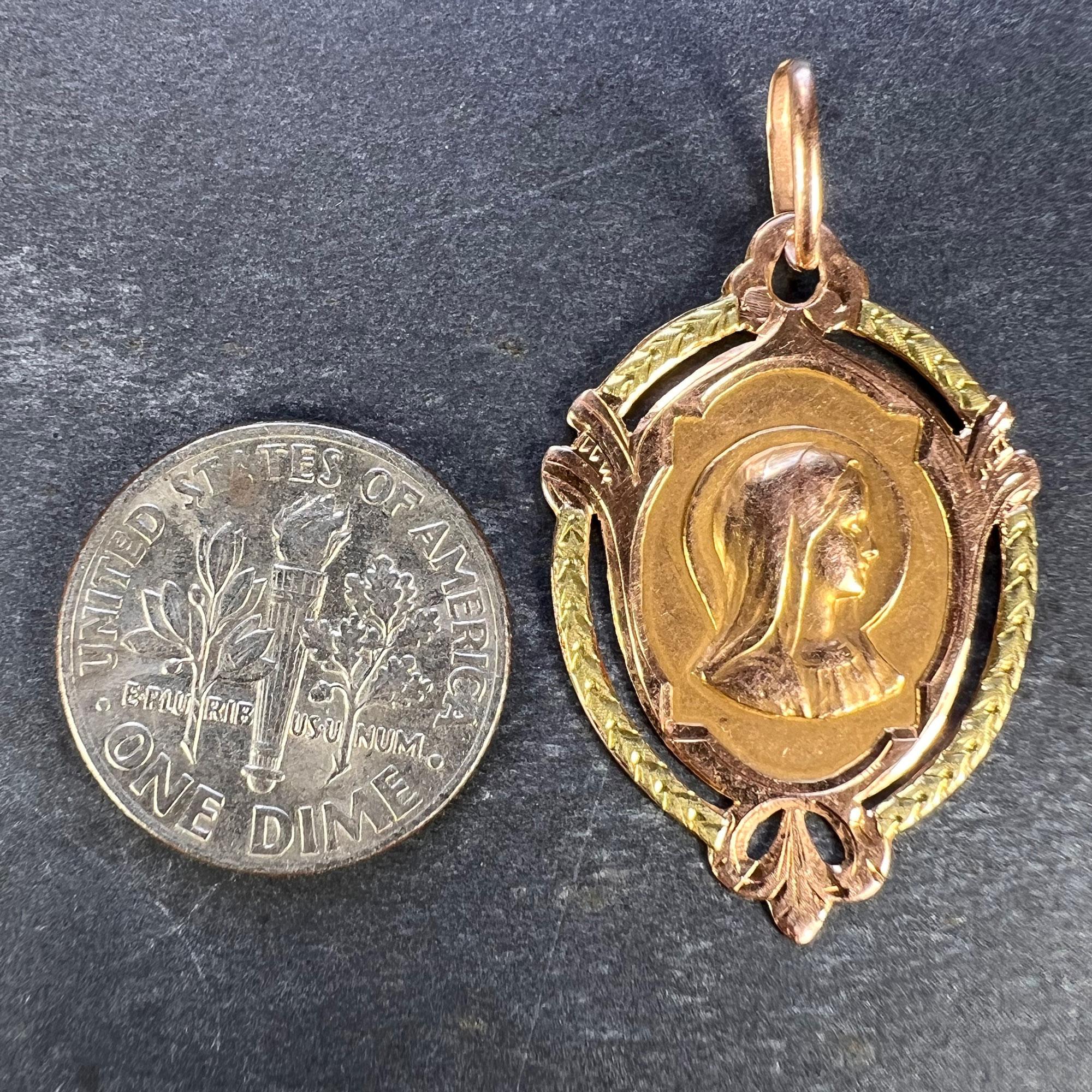 French Virgin Mary 18k Rose Gold Medal Charm Pendant For Sale 6