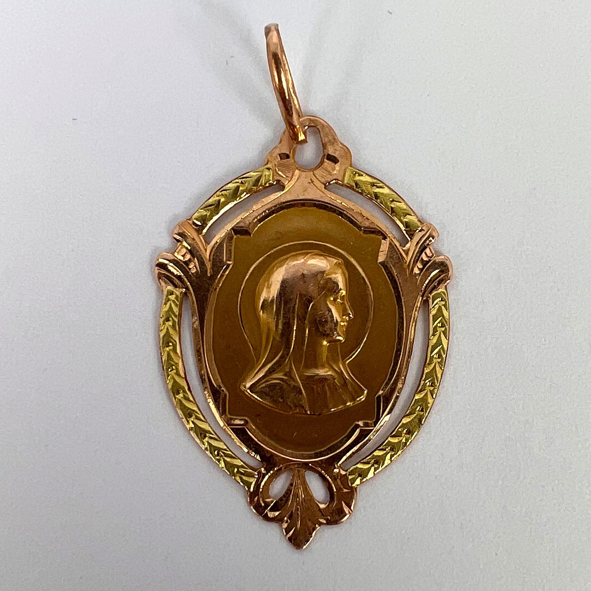 French Virgin Mary 18k Rose Gold Medal Charm Pendant For Sale 7