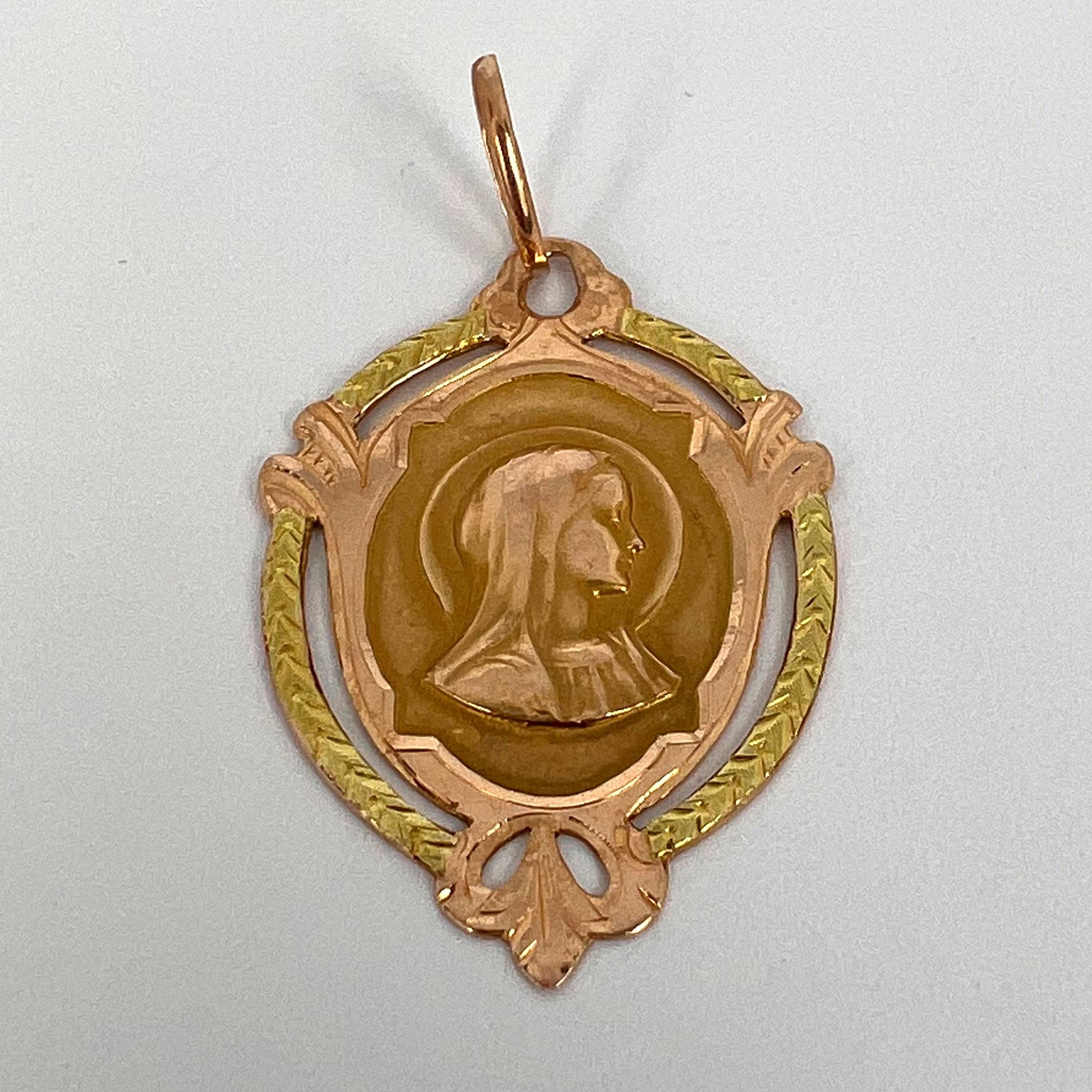 French Virgin Mary 18k Rose Gold Medal Charm Pendant For Sale 8