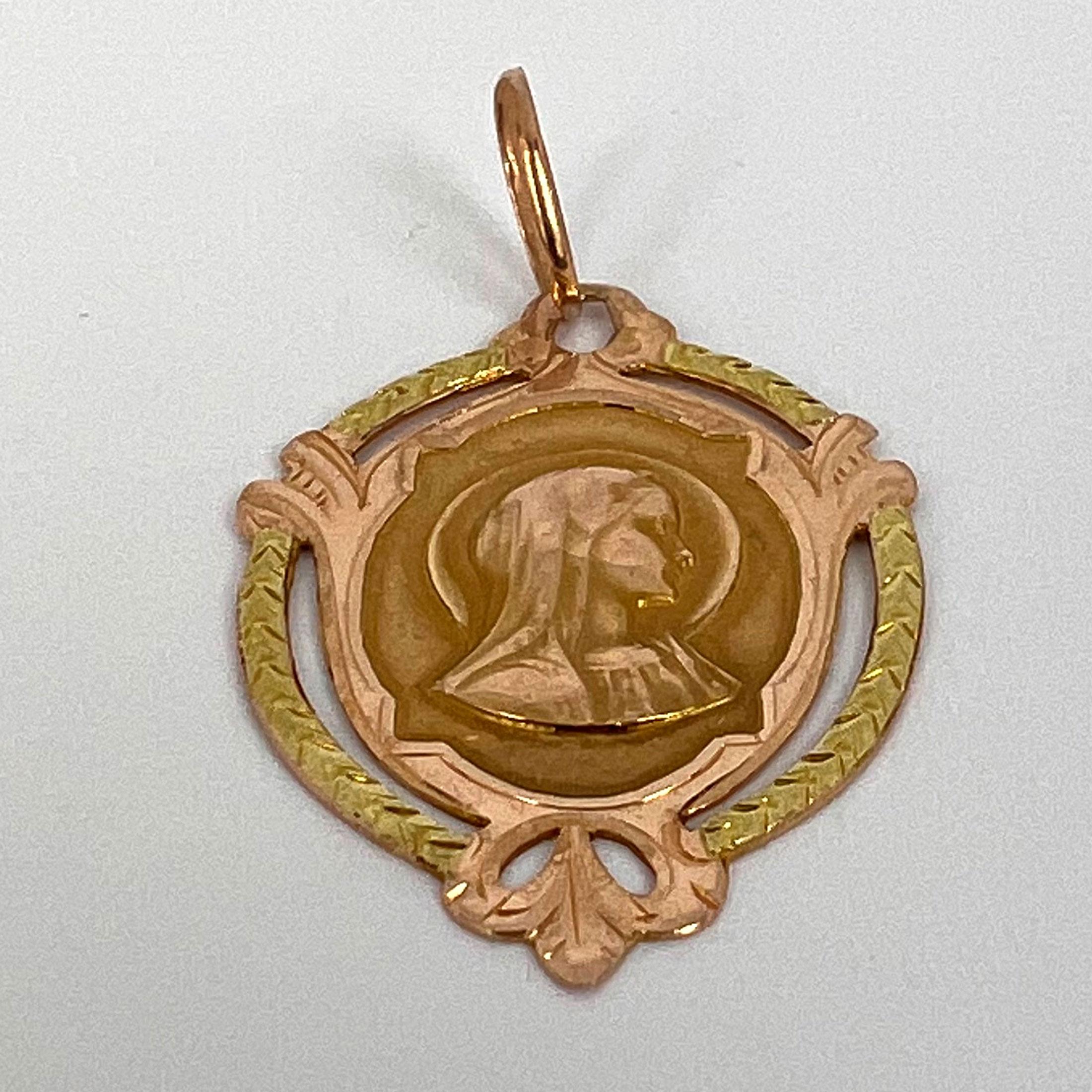 French Virgin Mary 18k Rose Gold Medal Charm Pendant For Sale 9