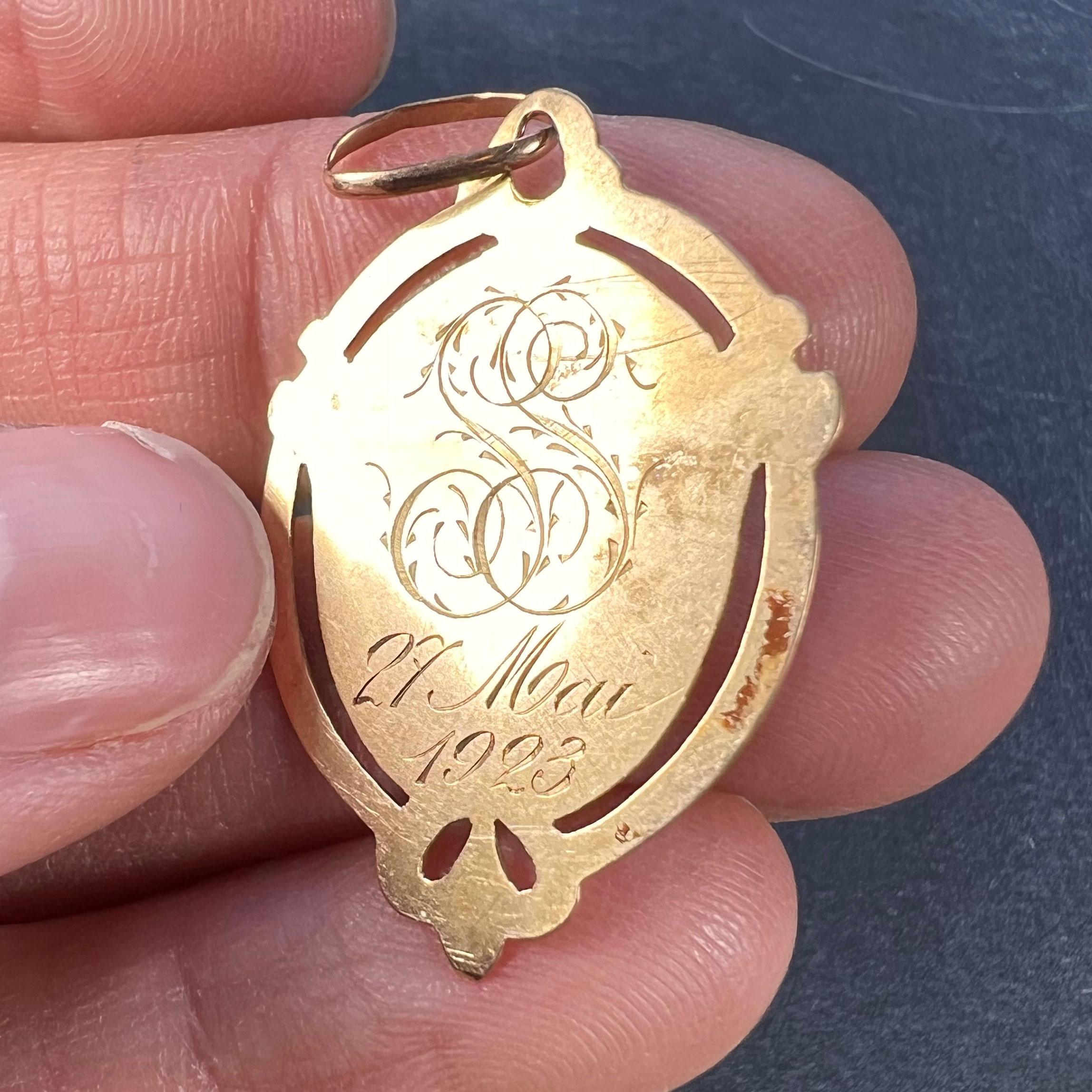 French Virgin Mary 18k Rose Gold Medal Charm Pendant For Sale 3