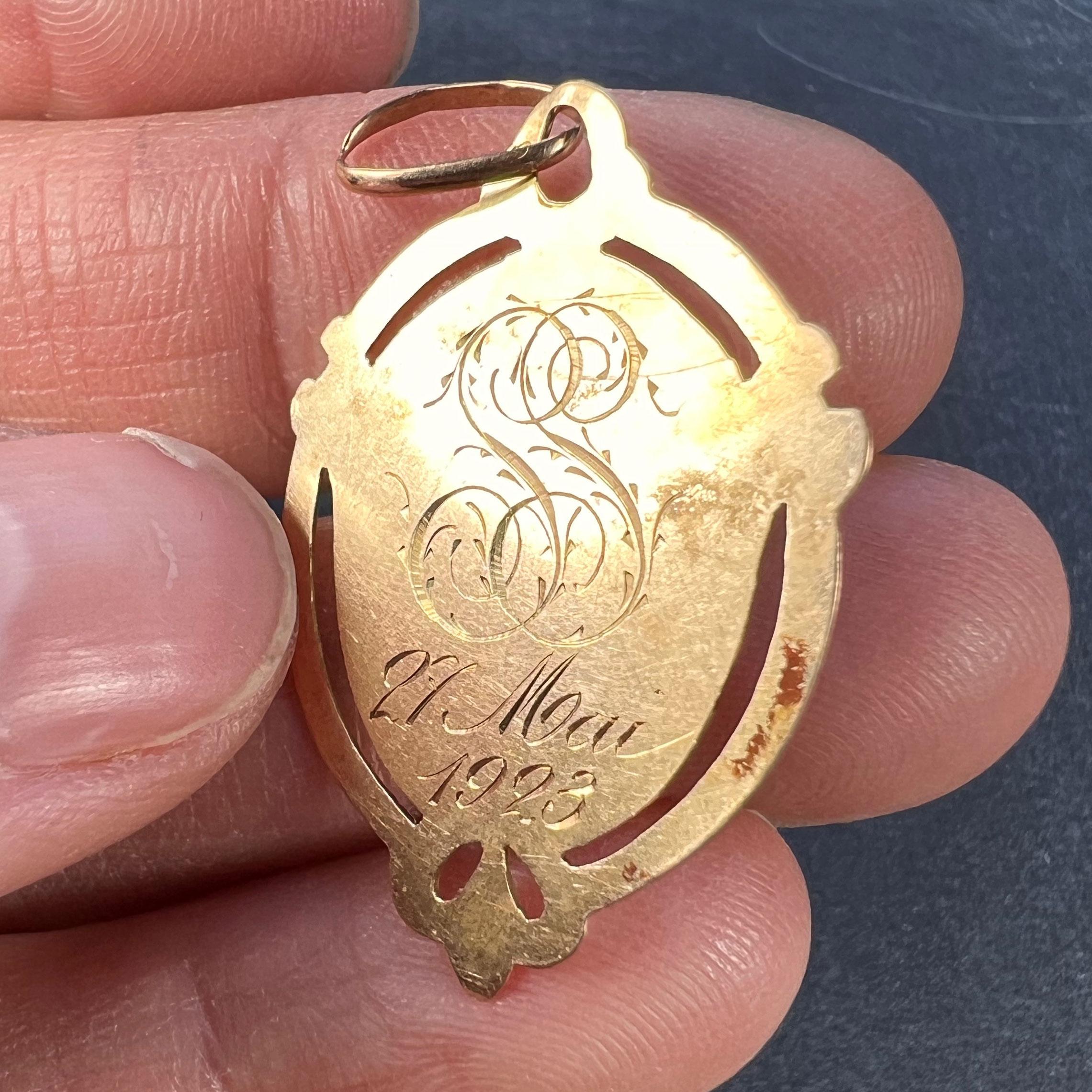 French Virgin Mary 18k Rose Gold Medal Charm Pendant For Sale 4