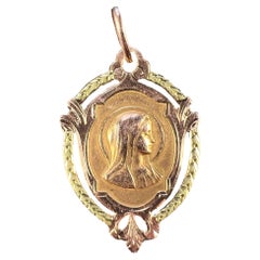 French Virgin Mary 18k Rose Gold Medal Charm Pendant