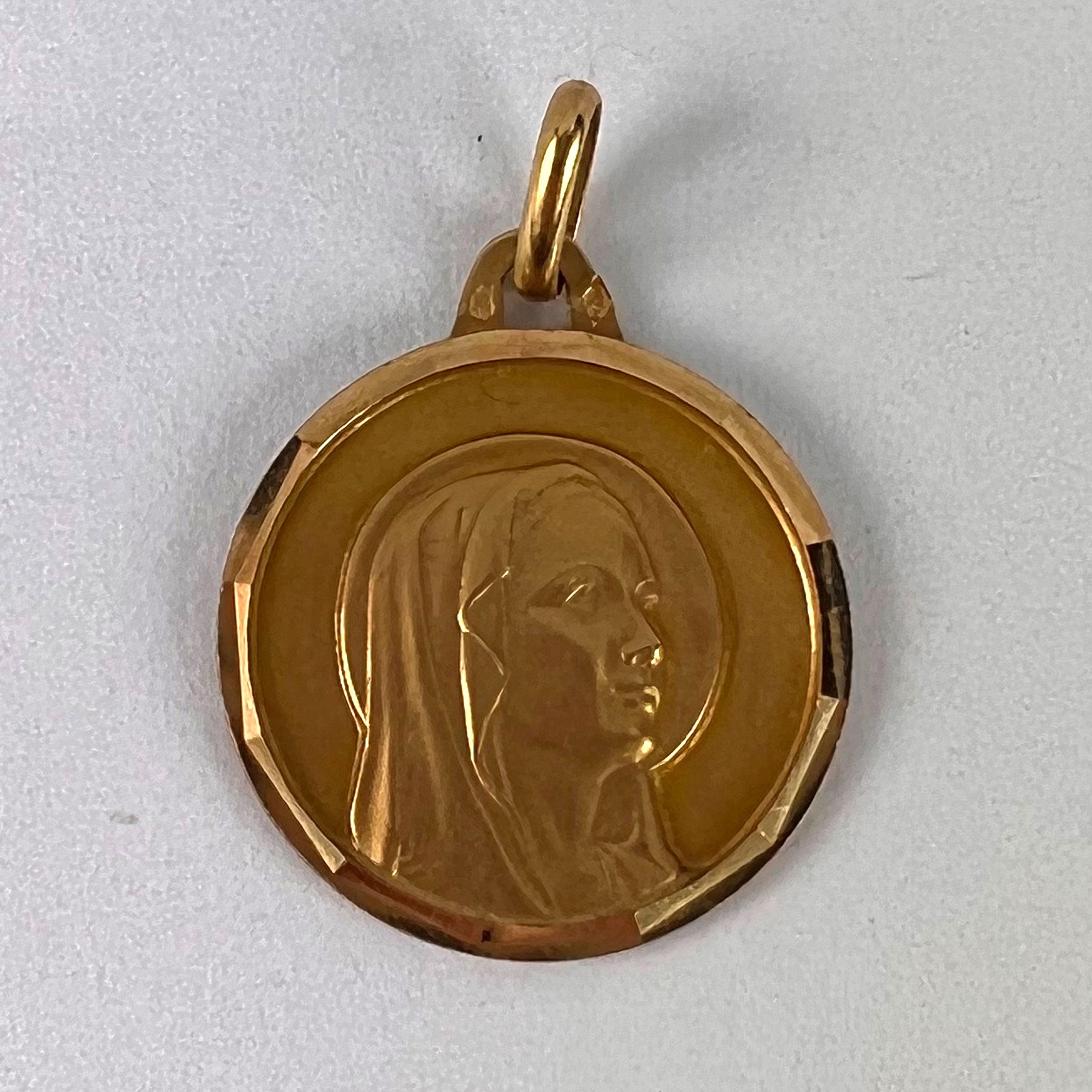 French Virgin Mary 18K Yellow Gold Charm Pendant For Sale 3