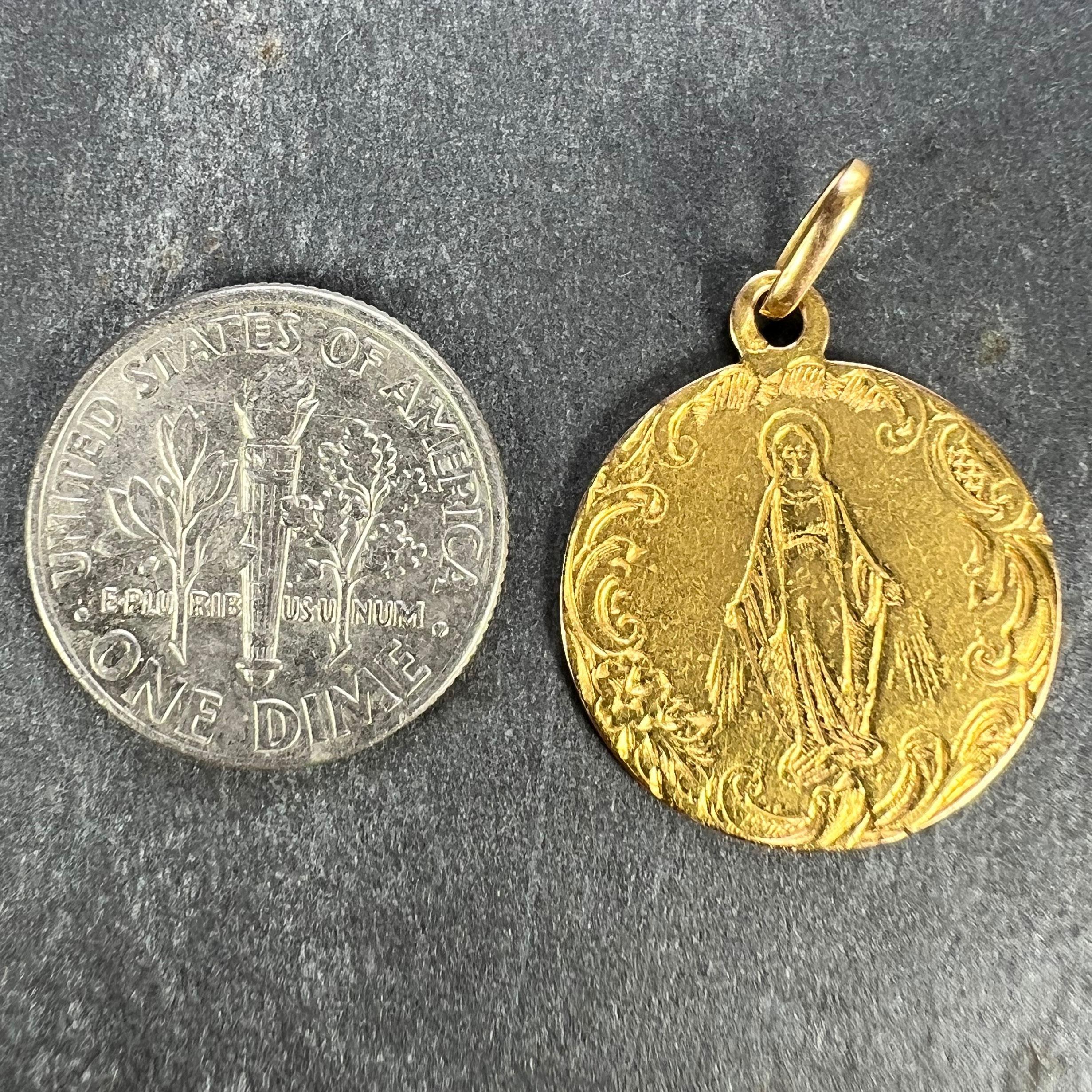 French Virgin Mary 18K Yellow Gold Charm Pendant 6