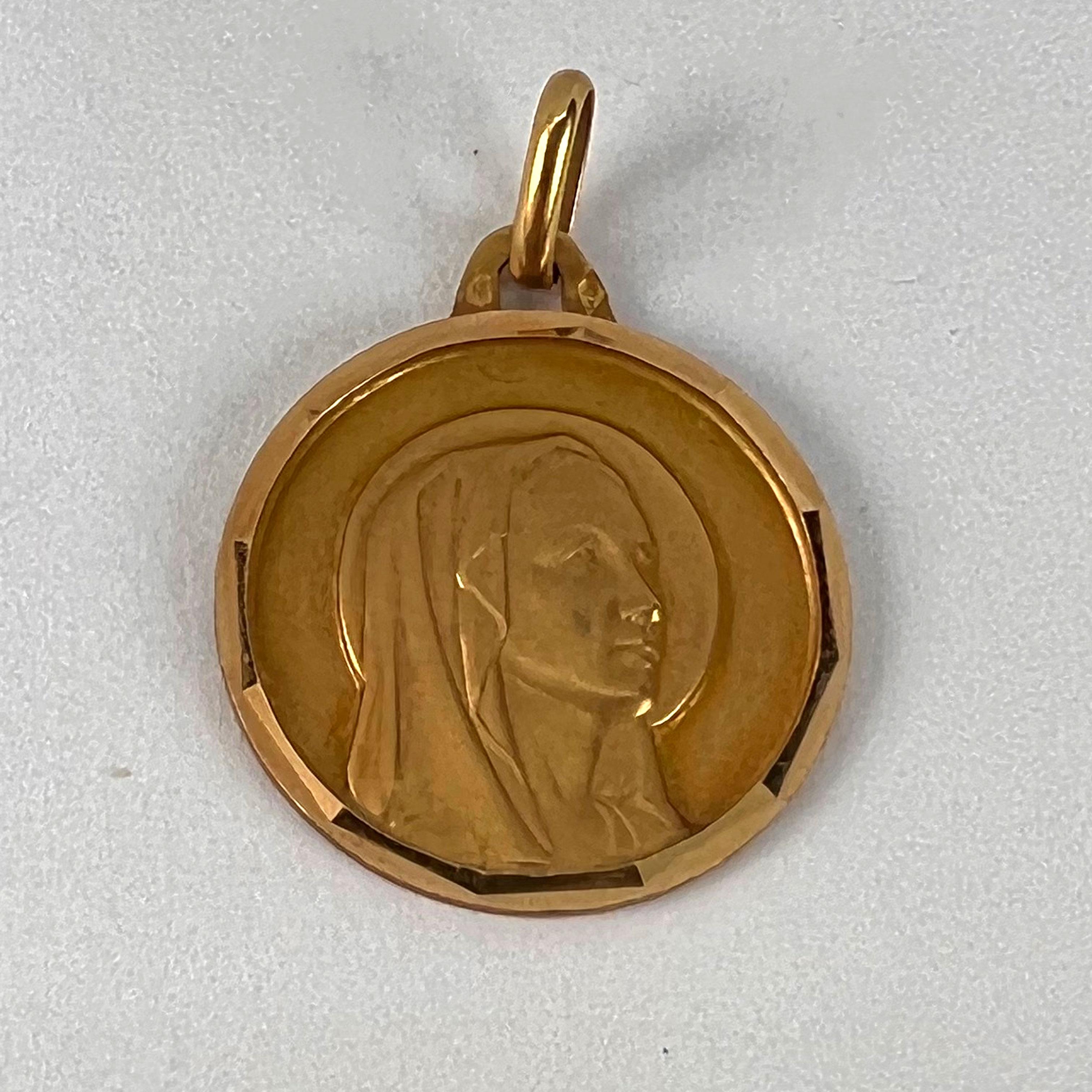 French Virgin Mary 18K Yellow Gold Charm Pendant For Sale 4