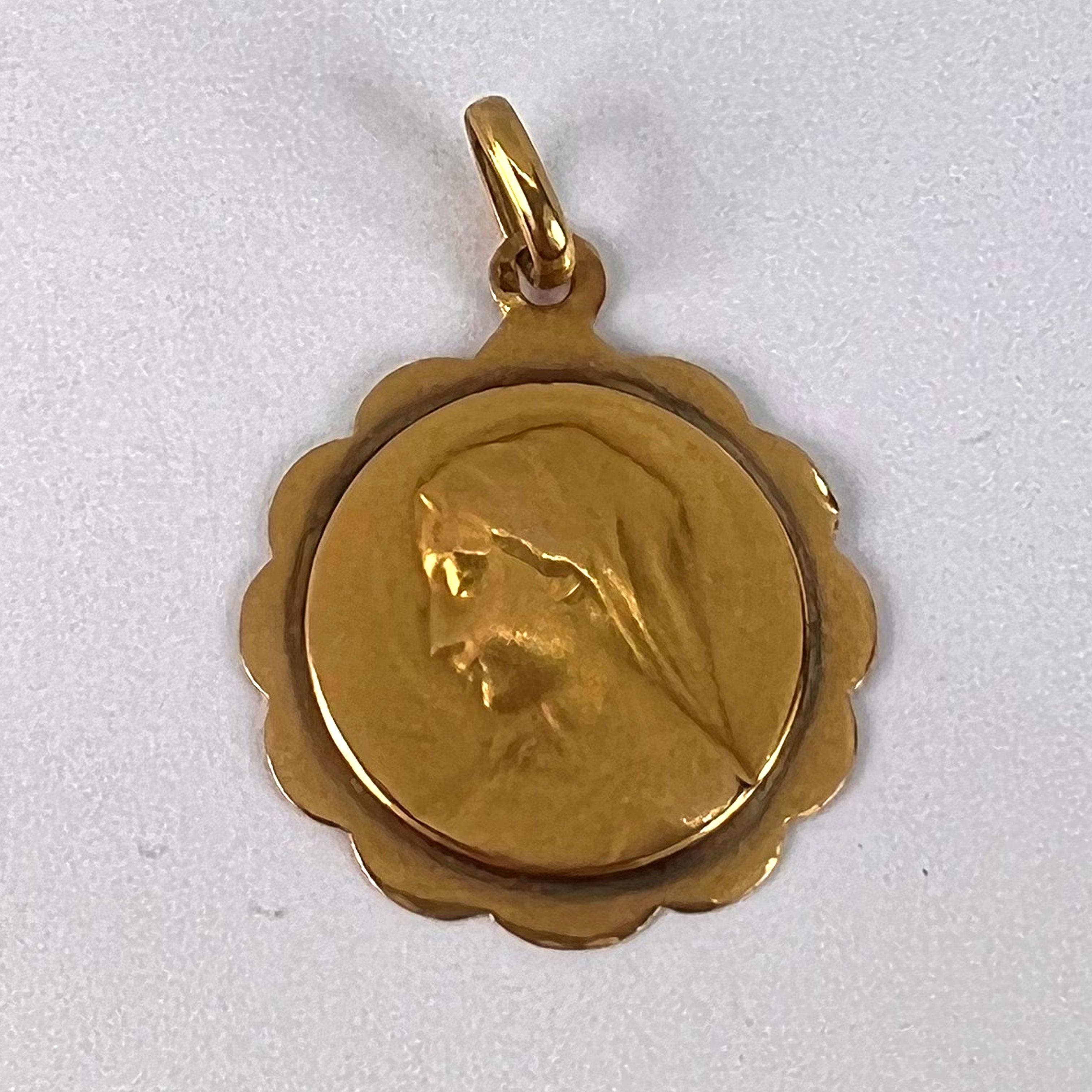 French Virgin Mary 18K Yellow Gold Charm Pendant 7