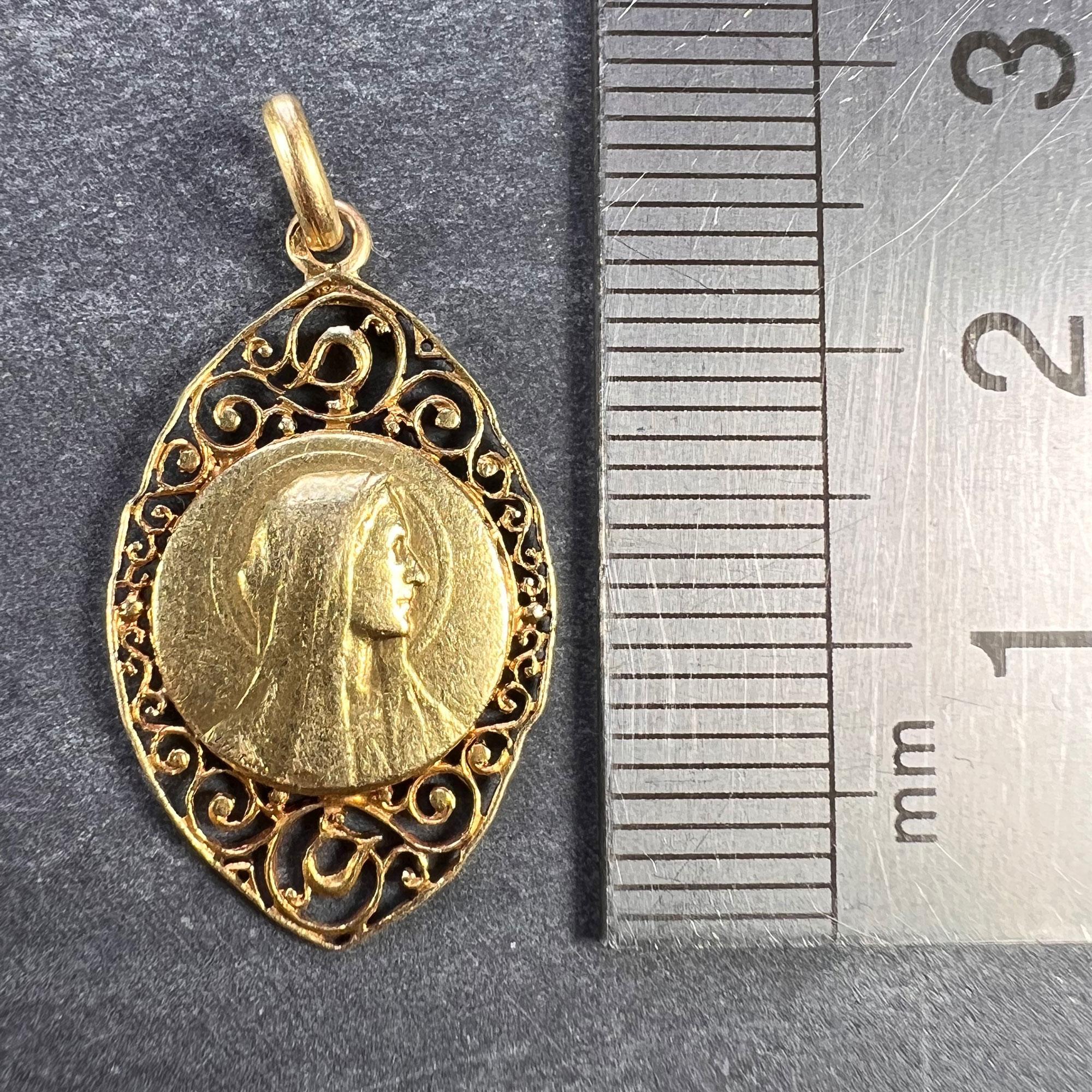 French Virgin Mary 18k Yellow Gold Charm Pendant For Sale 7