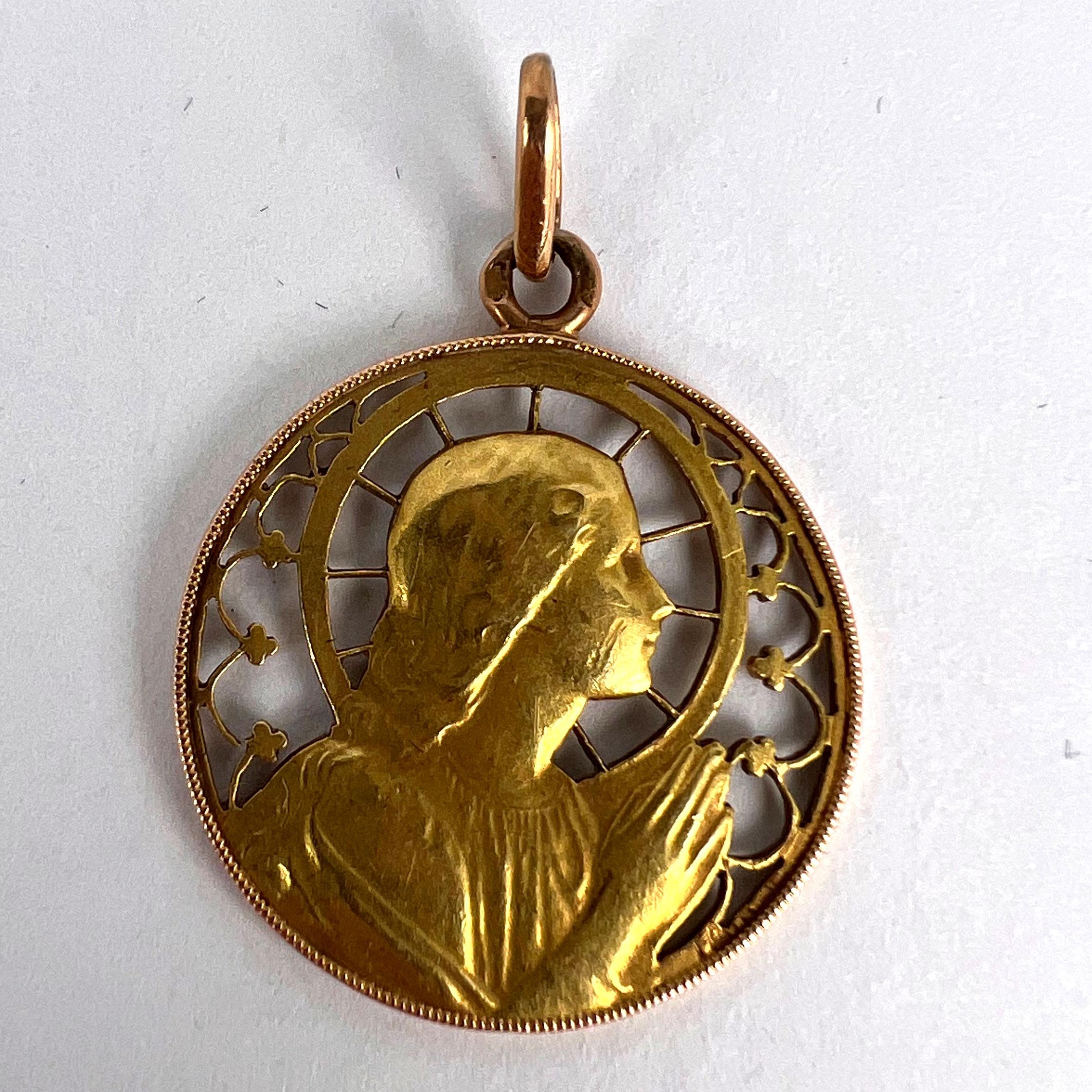 French Virgin Mary 18k Yellow Gold Charm Pendant For Sale 7
