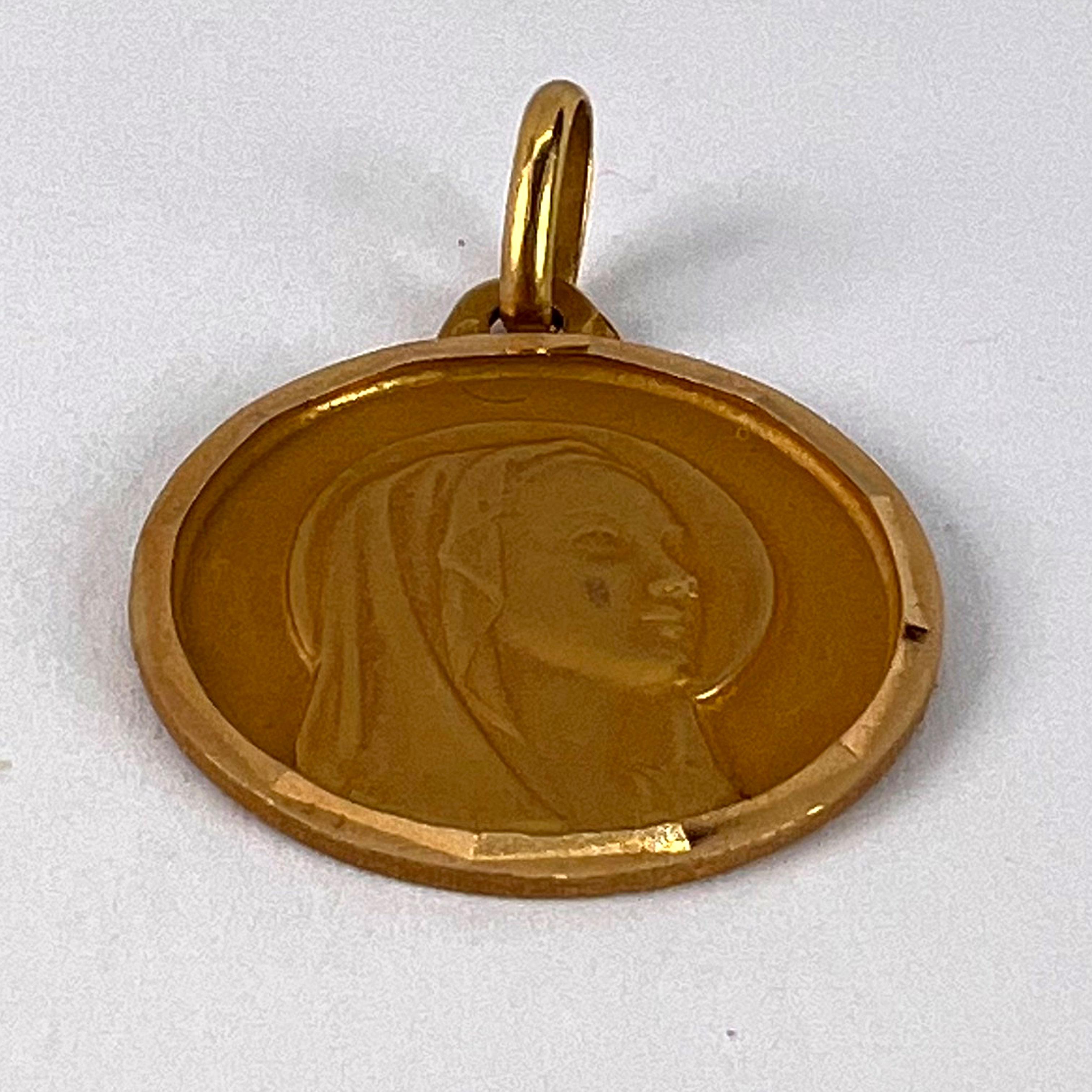 French Virgin Mary 18K Yellow Gold Charm Pendant For Sale 5