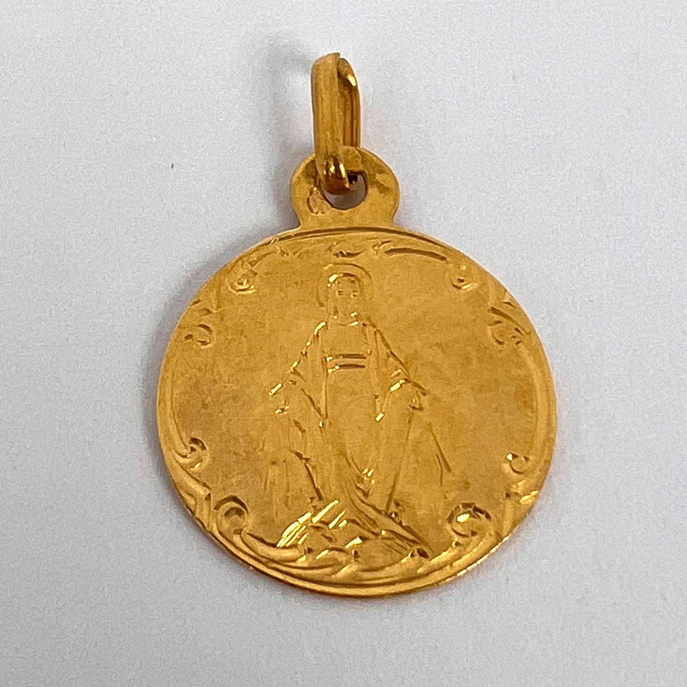 French Virgin Mary 18k Yellow Gold Charm Pendant For Sale 8