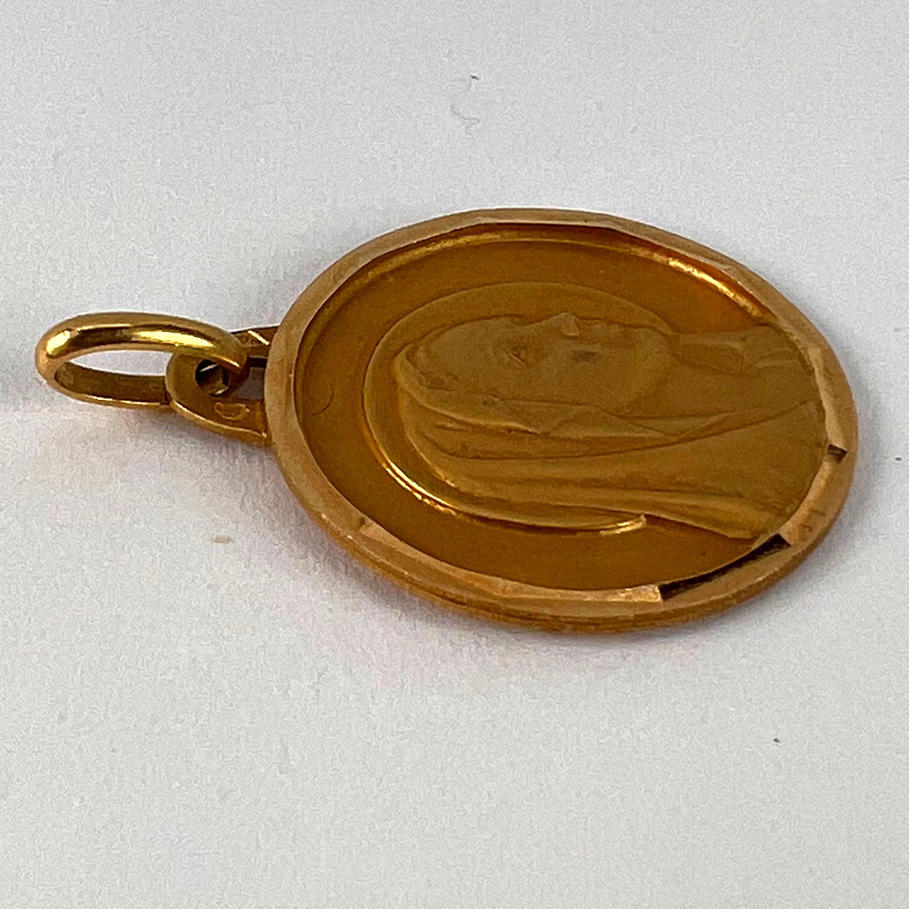 French Virgin Mary 18K Yellow Gold Charm Pendant 6