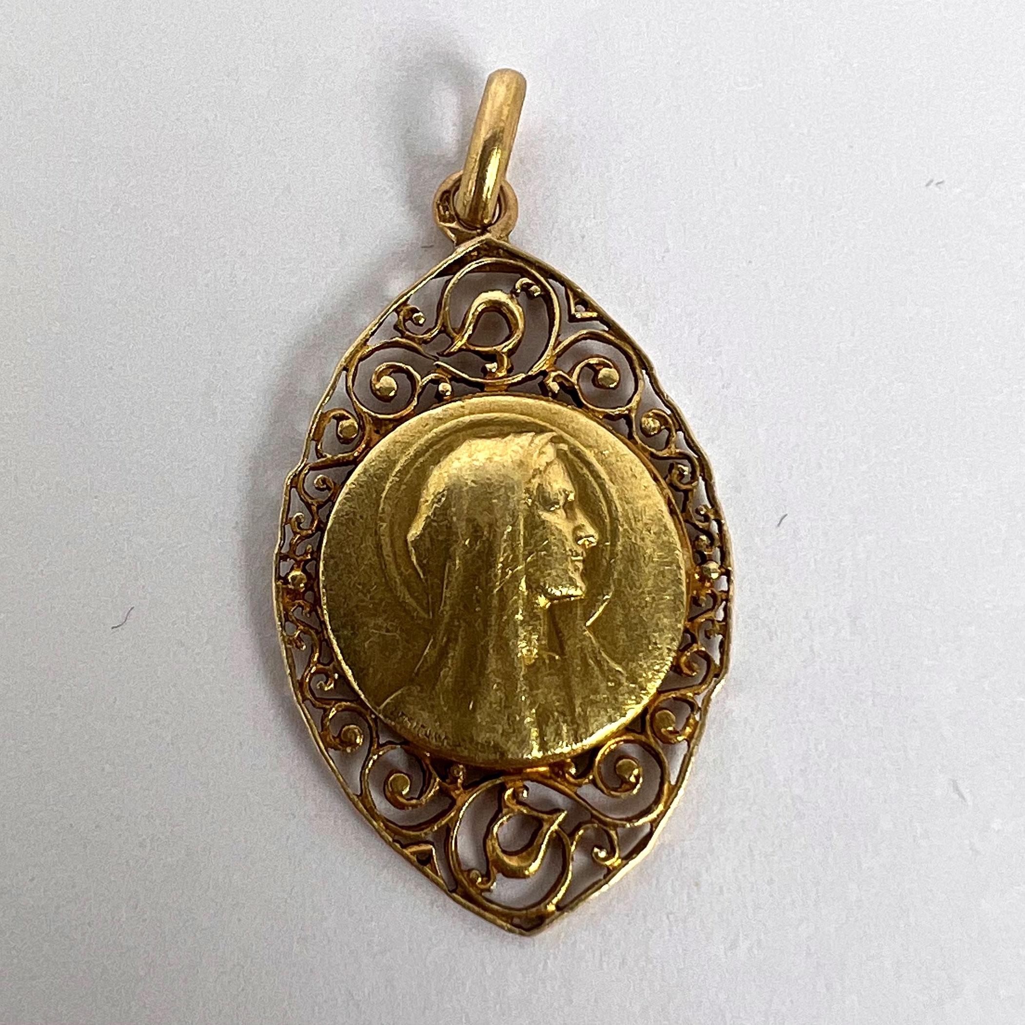 French Virgin Mary 18k Yellow Gold Charm Pendant For Sale 9