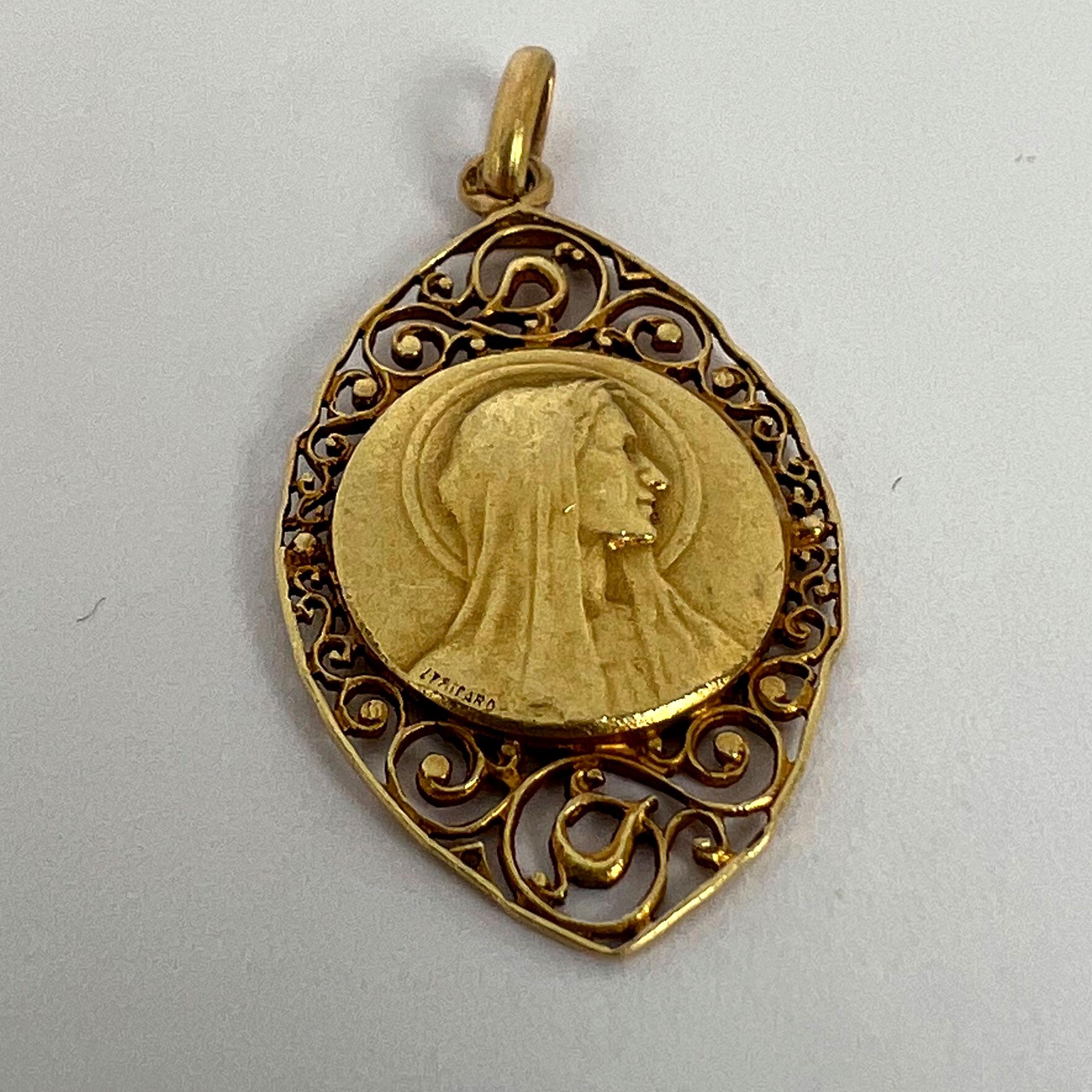 French Virgin Mary 18k Yellow Gold Charm Pendant For Sale 10