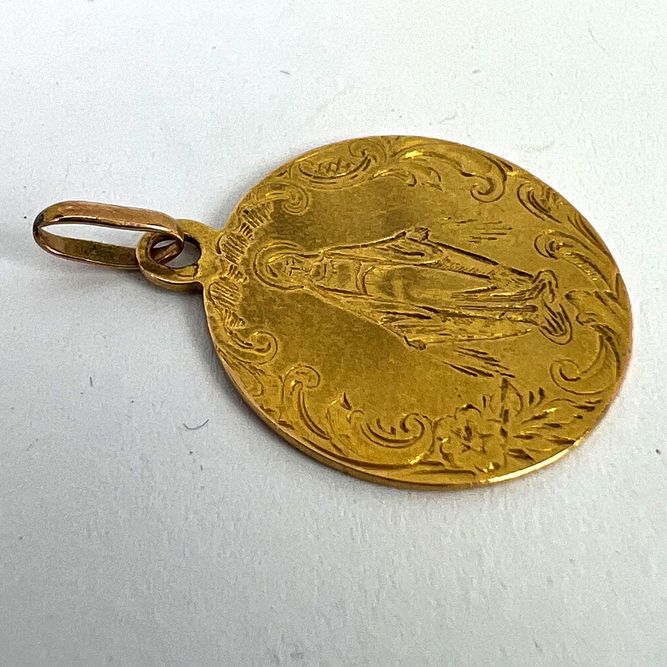 French Virgin Mary 18K Yellow Gold Charm Pendant 10