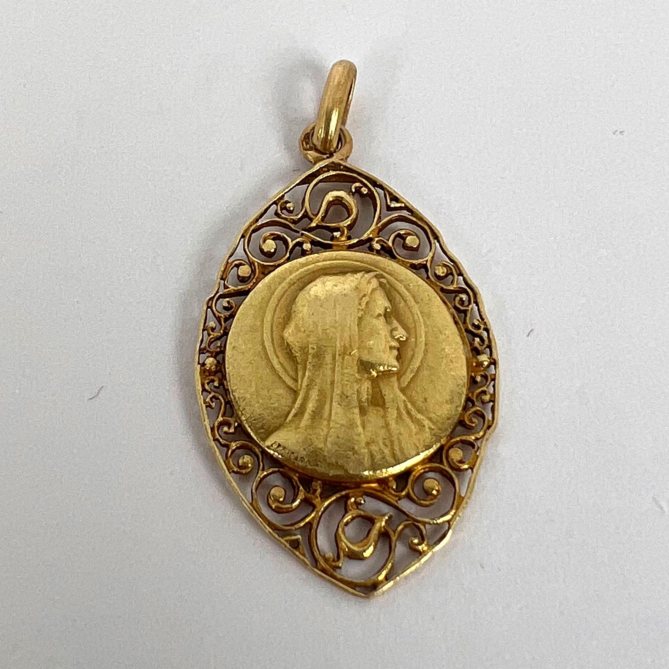 French Virgin Mary 18k Yellow Gold Charm Pendant For Sale 11