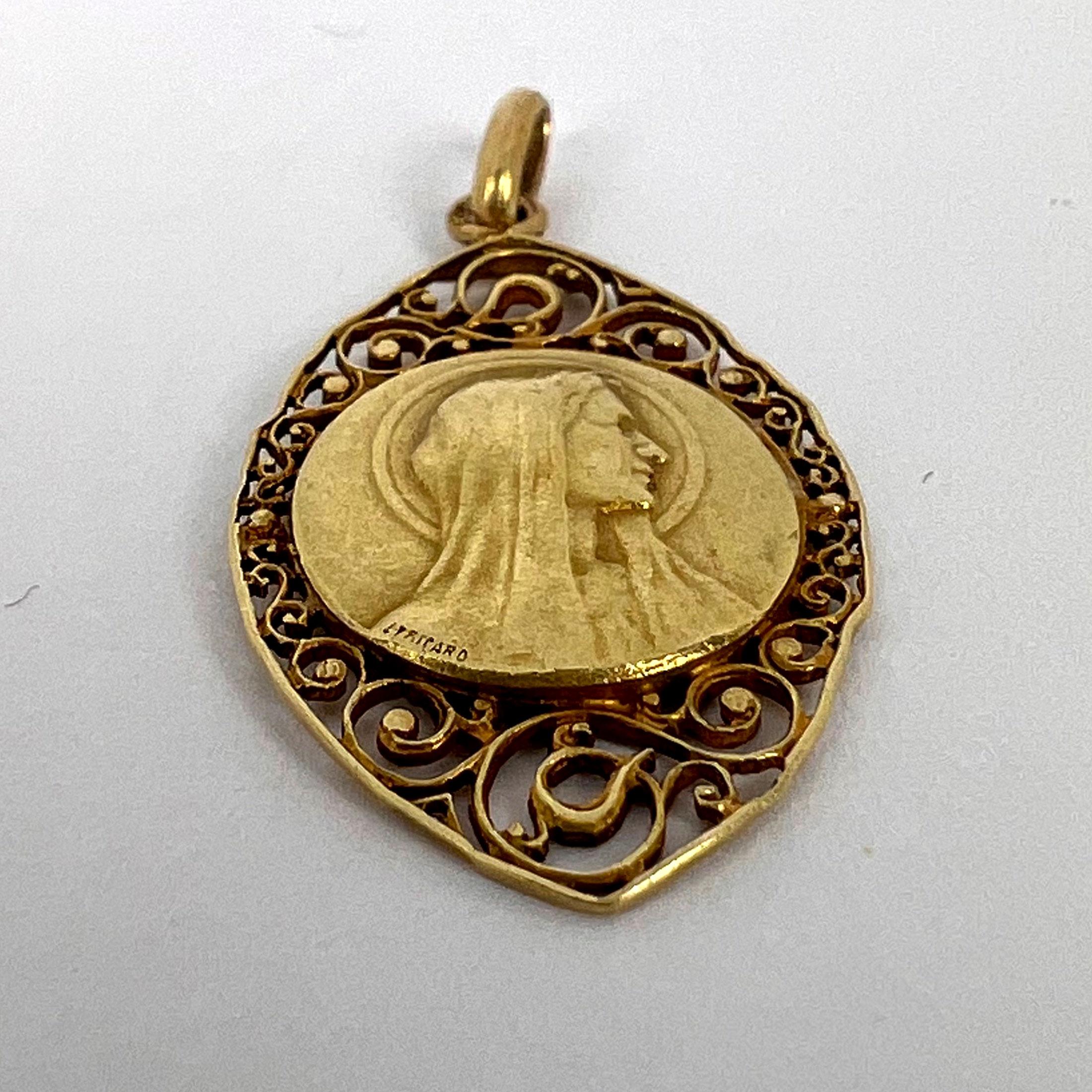 French Virgin Mary 18k Yellow Gold Charm Pendant For Sale 12