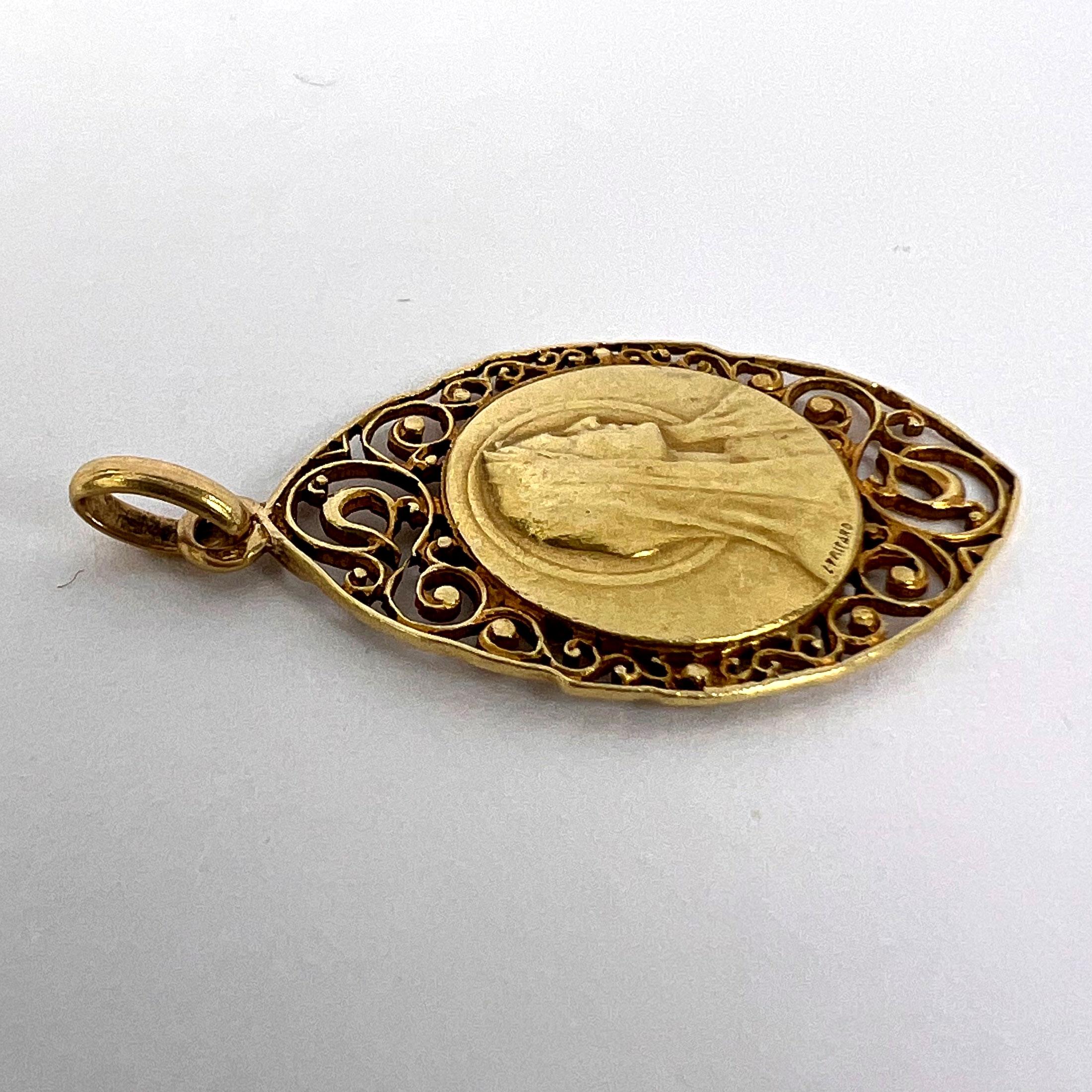 French Virgin Mary 18k Yellow Gold Charm Pendant For Sale 13