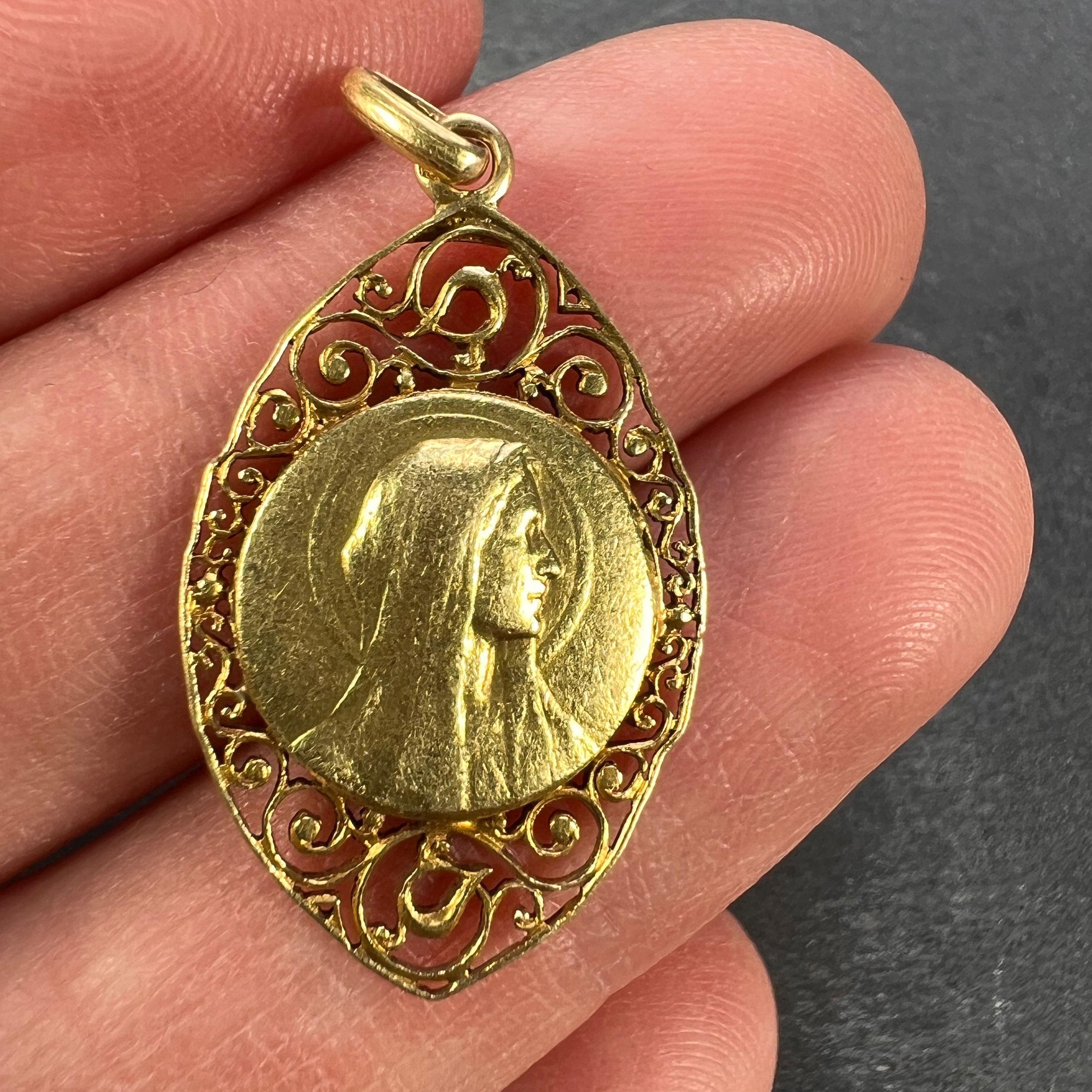 Women's French Virgin Mary 18k Yellow Gold Charm Pendant For Sale