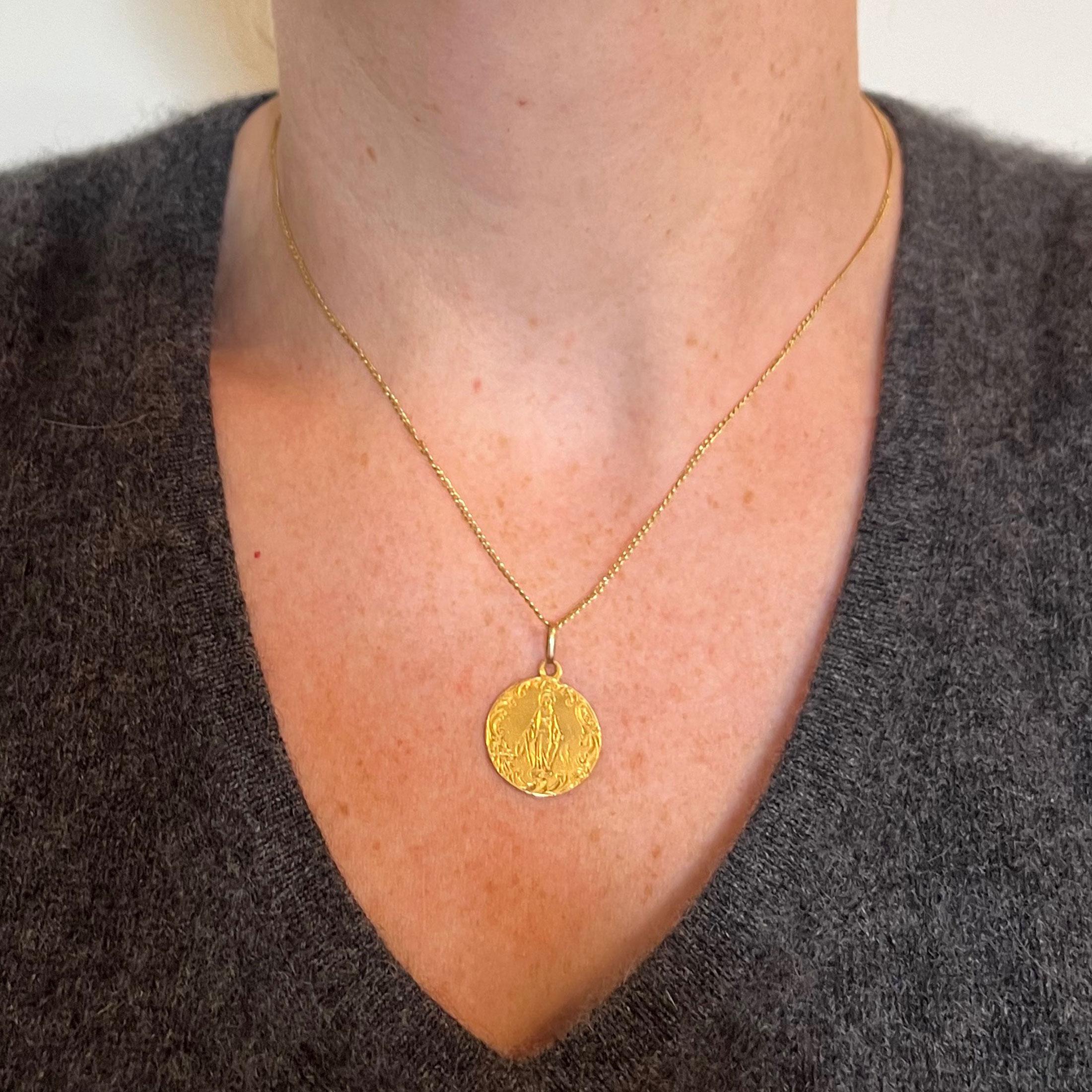 Women's French Virgin Mary 18K Yellow Gold Charm Pendant