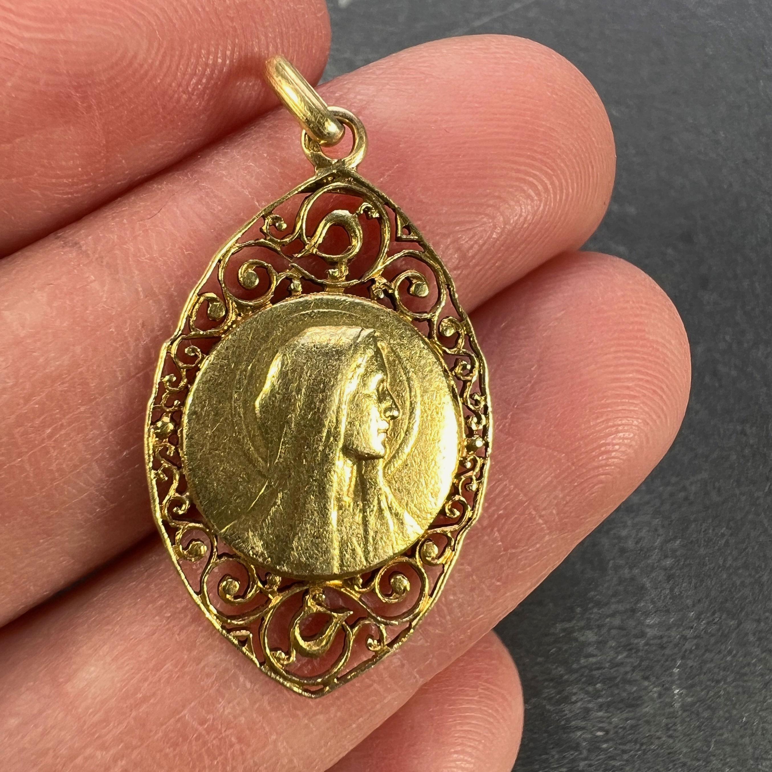 French Virgin Mary 18k Yellow Gold Charm Pendant For Sale 1