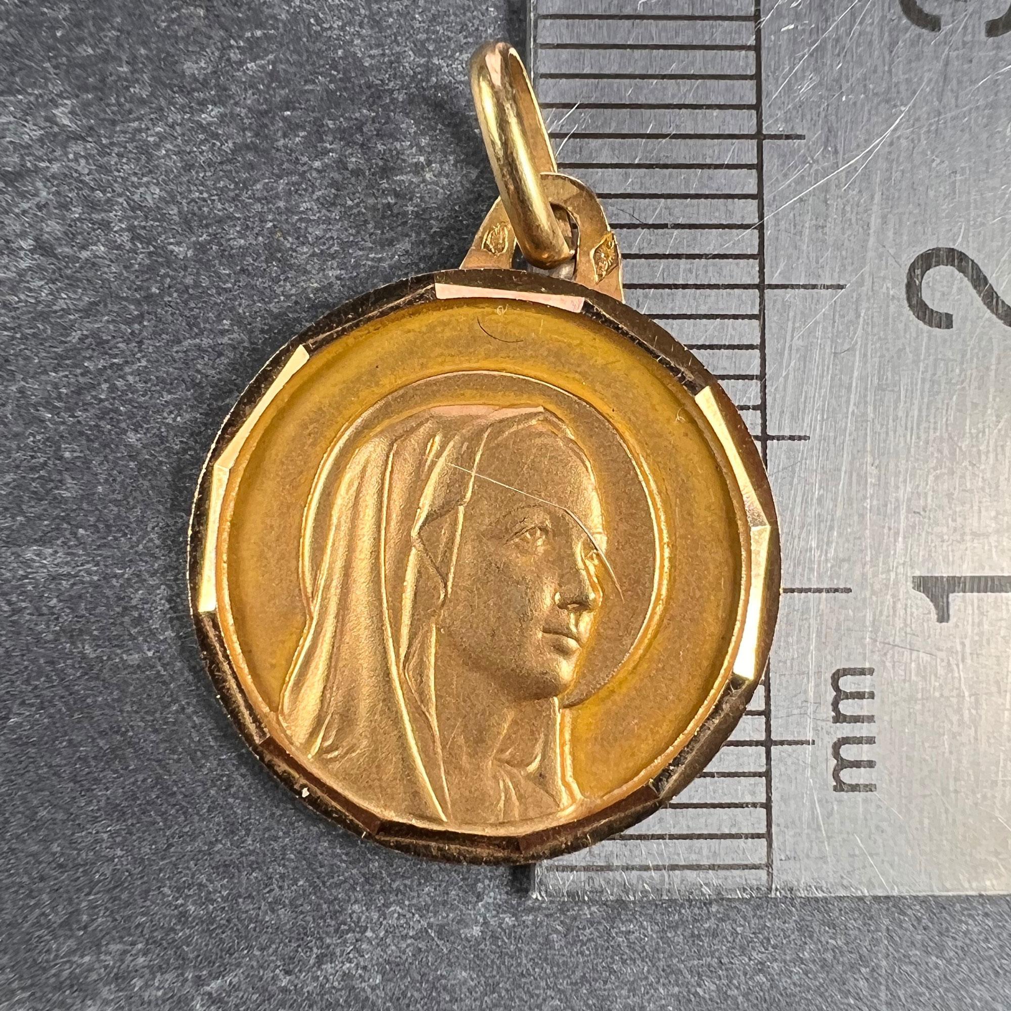 French Virgin Mary 18K Yellow Gold Charm Pendant For Sale 1
