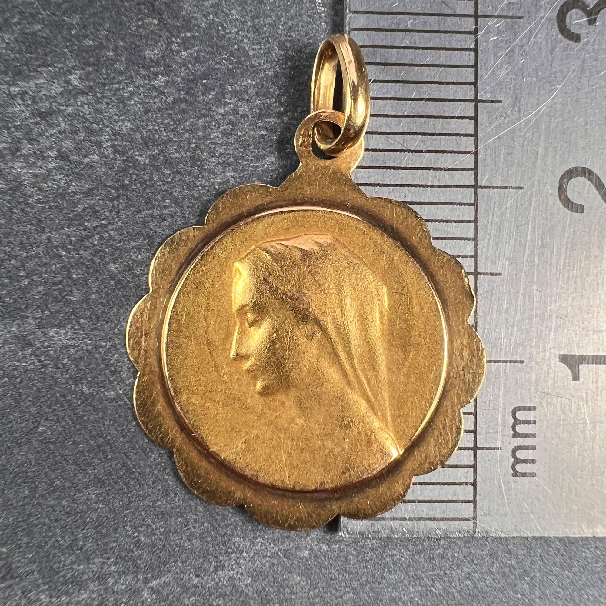 French Virgin Mary 18K Yellow Gold Charm Pendant 4