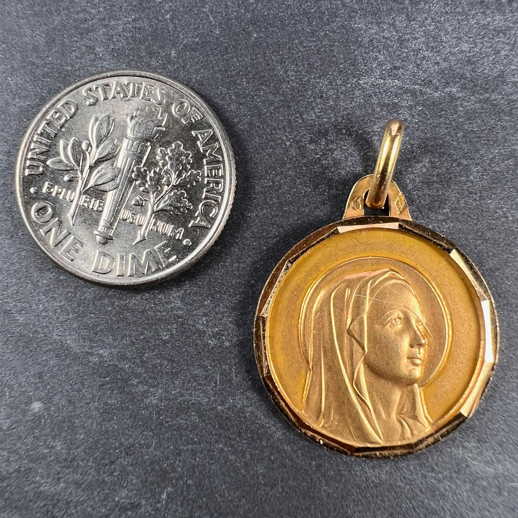French Virgin Mary 18K Yellow Gold Charm Pendant For Sale 2