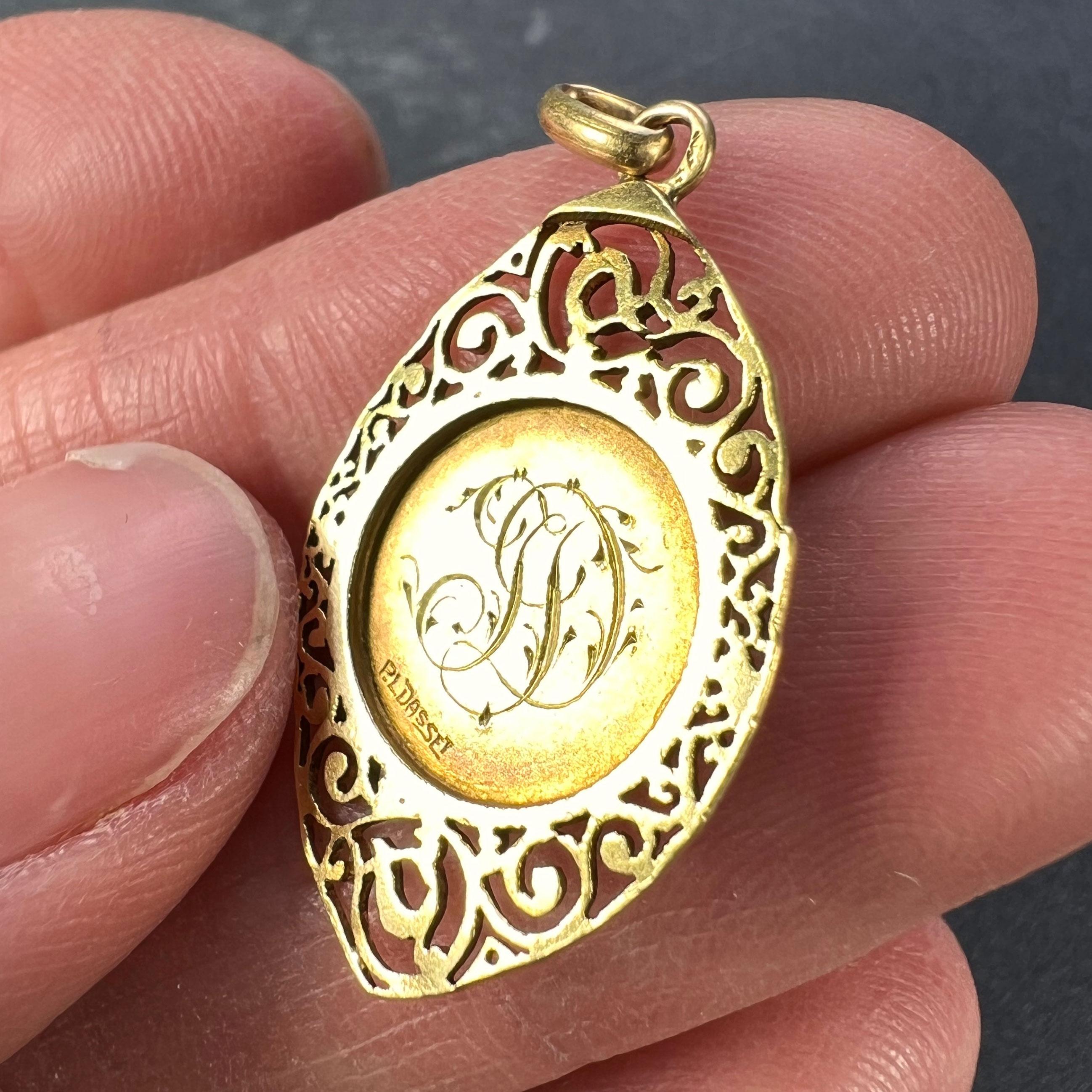 French Virgin Mary 18k Yellow Gold Charm Pendant For Sale 5