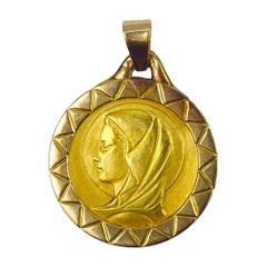 French Virgin Mary 18k Yellow Gold Charm Pendant