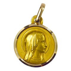 French Virgin Mary 18k Yellow Gold Charm Pendant